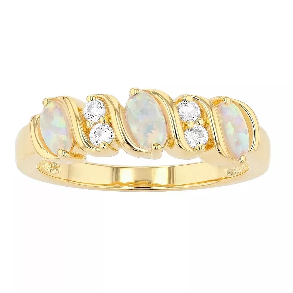 Gemminded 18k Gold over Sterling Silver Lab Created Opal Band Ring with Lab Created White Sapphire Accent, Women's, Size: 7, Gold Tone Product Image