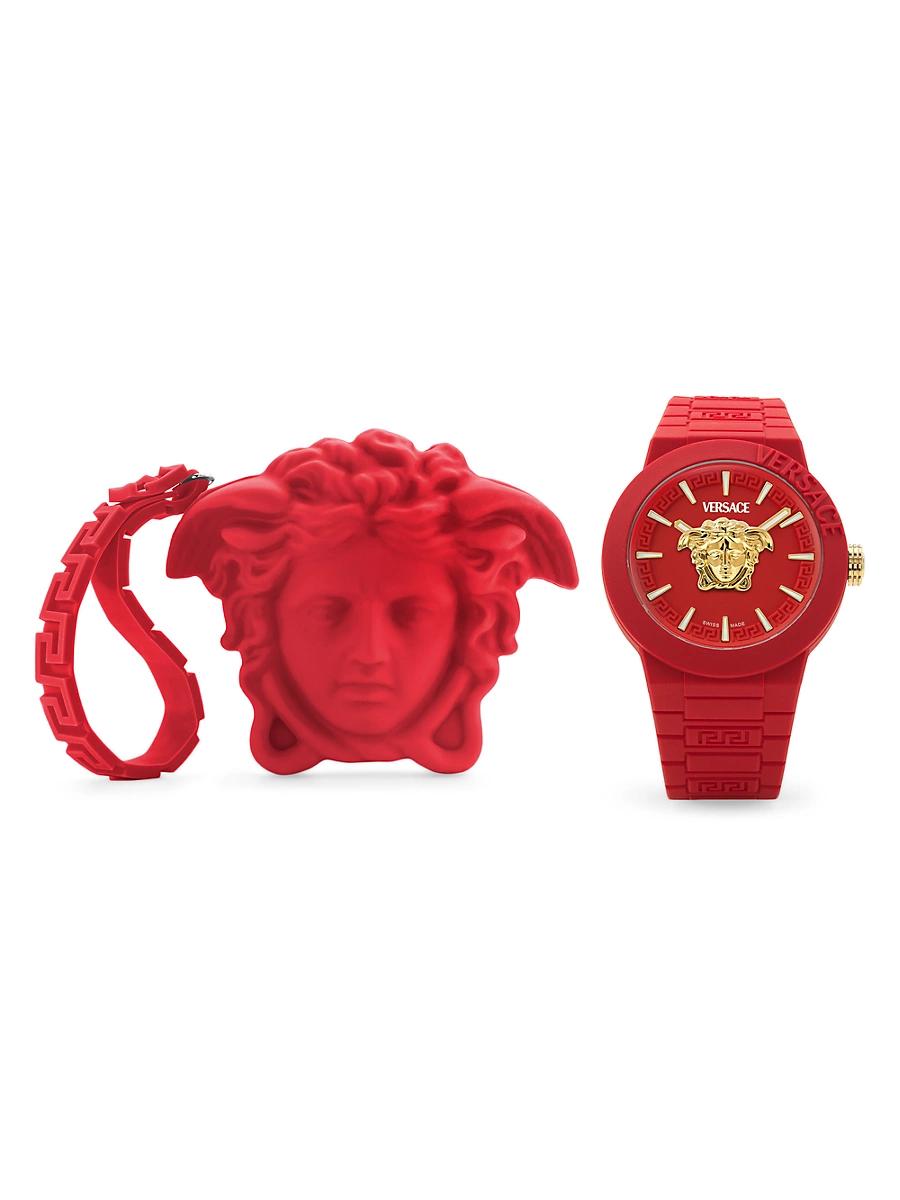 Mens V-Pop Red Silicone Watch with Pouch, 43mm Product Image