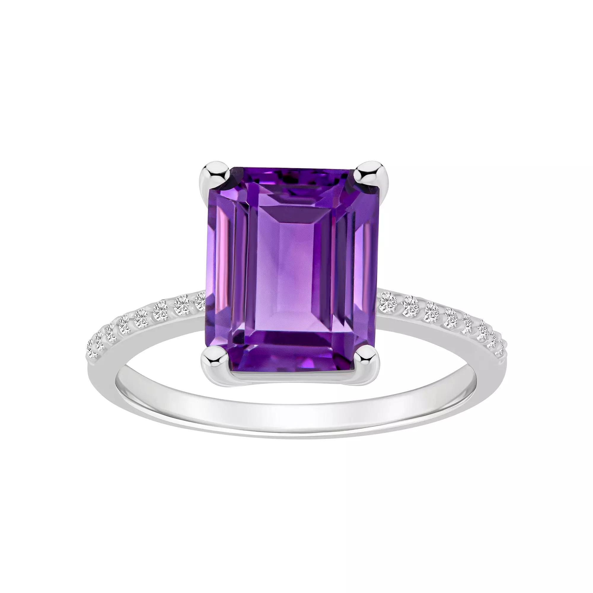 Alyson Layne 14k White Gold Emerald Cut Gemstone 1/10 Carat T.W. Diamond Ring, Women's, Size: 5, Purple Product Image