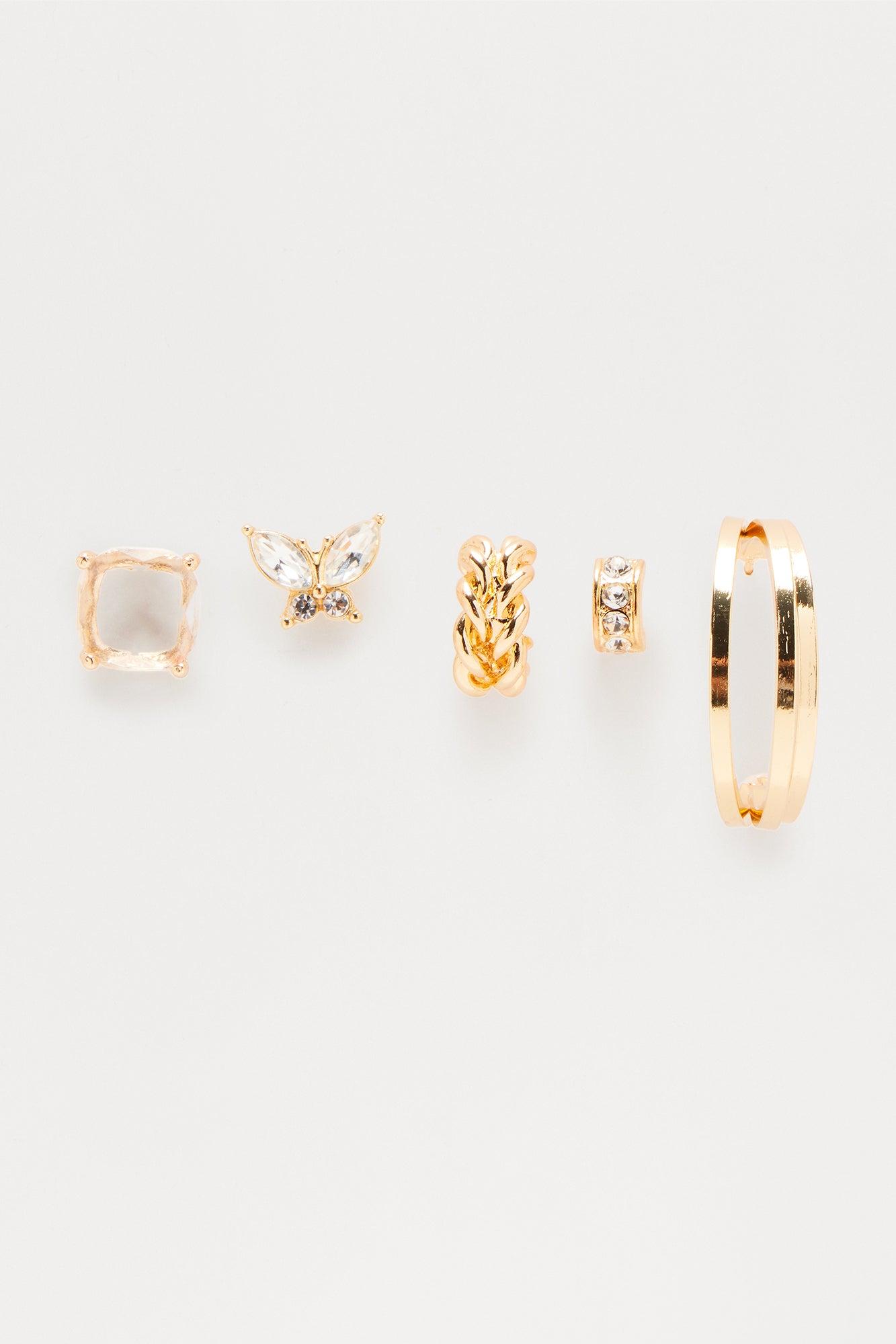 Dream Forever Butterfly Rhinestone 6 Pair Earring Set - Gold Female Product Image