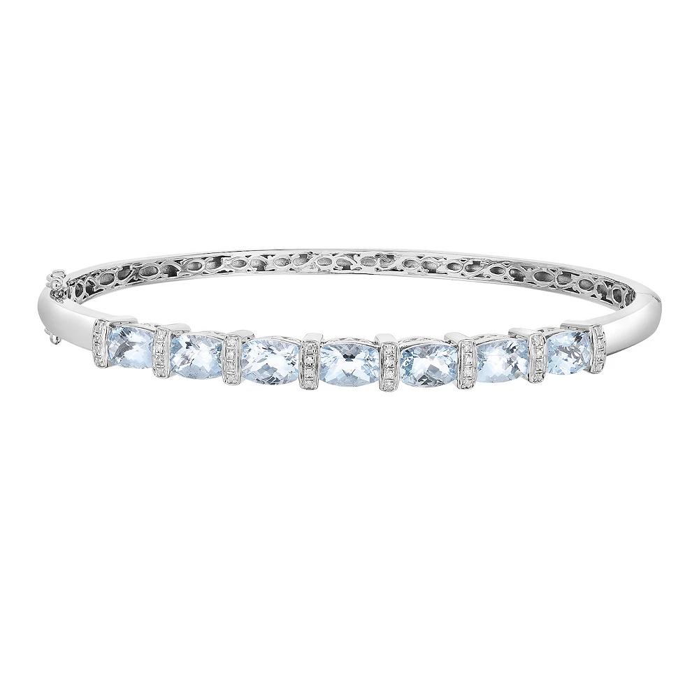 Oro Leoni Sterling Silver Aquamarine & Diamond Accent Bangle Bracelet, Women's,  Product Image
