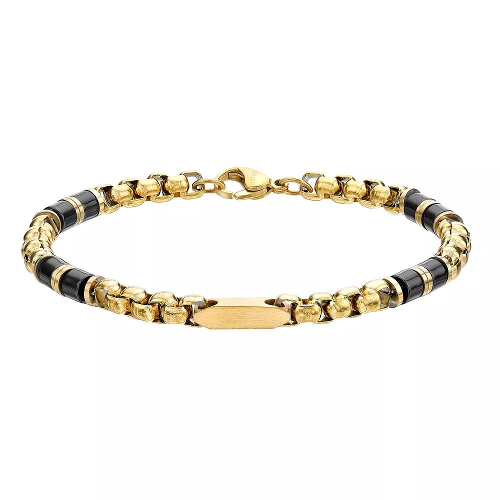 LYNX Stainless Steel & Ceramic Gold Tone Ion-Plated Men's Chain Bracelet, Size: 8.5", Two Tone Product Image