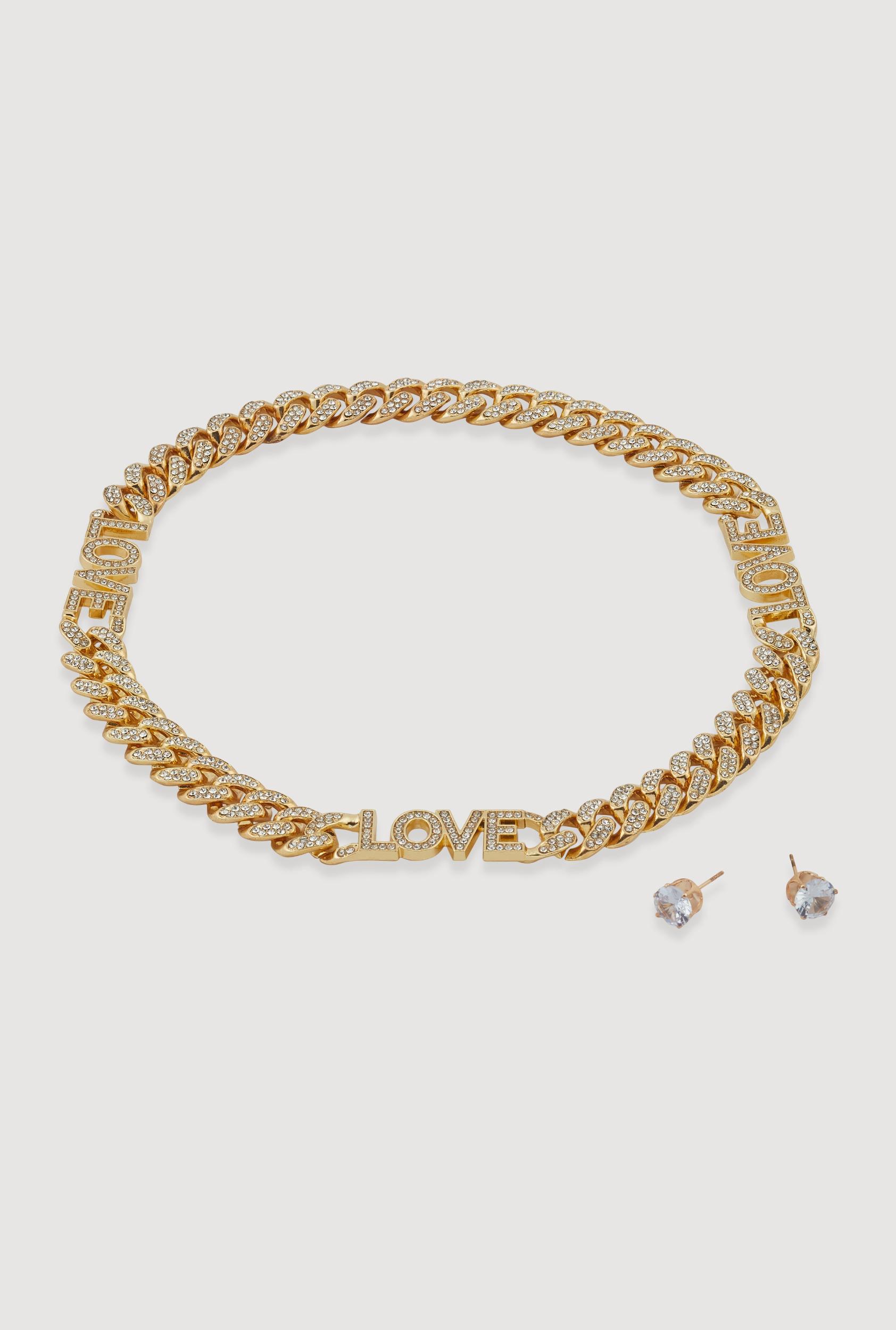 Love Curb Chain Necklace and Stud Earrings Unisex Product Image