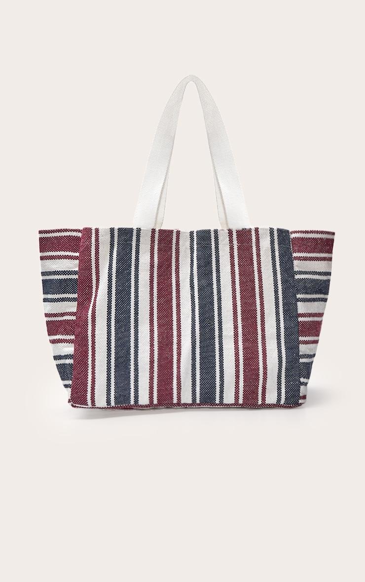 Navy and Burgundy Striped Beach Bag Product Image