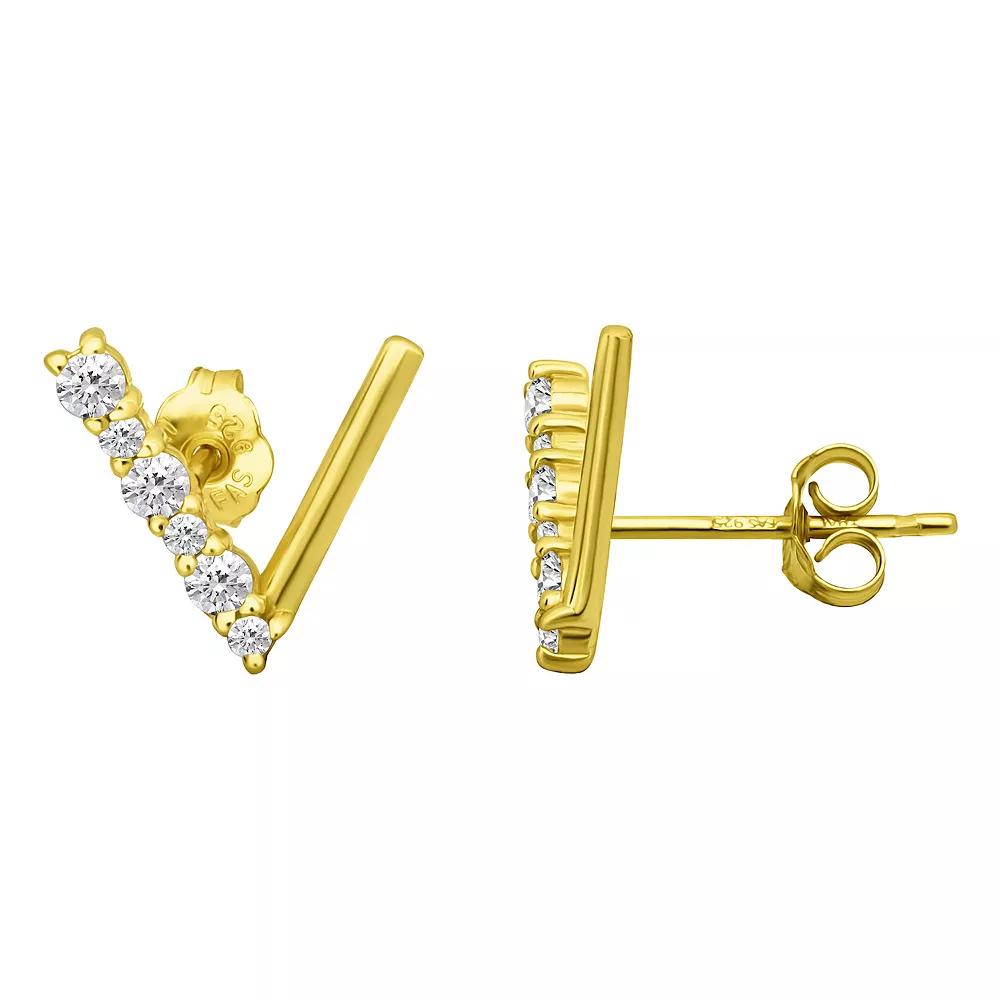 Aleure Precioso Sterling Silver Pave Cubic Zirconia "V" Design Stud Earrings, Women's Product Image