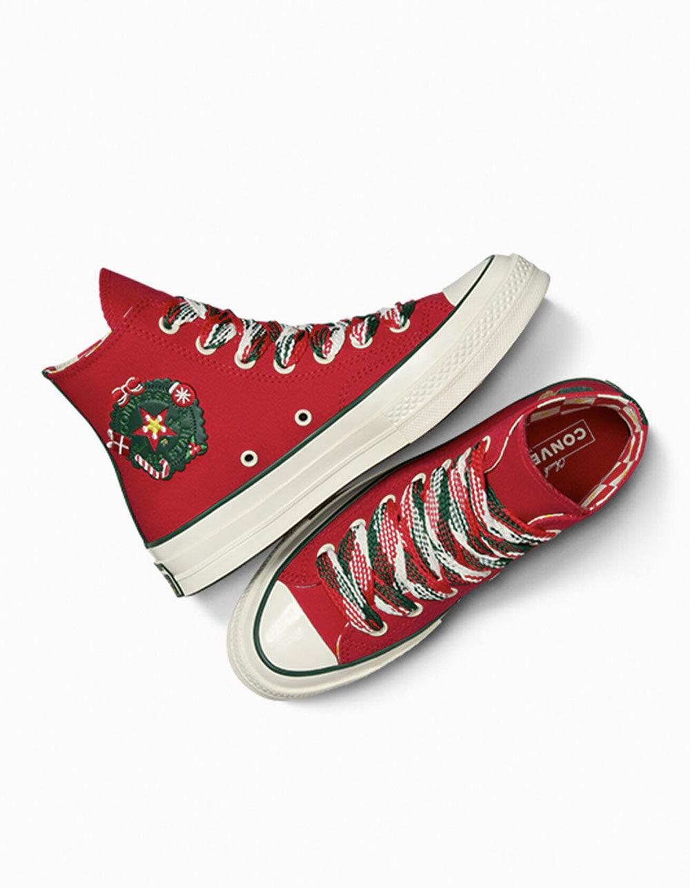 CONVERSE Chuck 70 Christmas High Top Womens Shoes - GREEN Product Image