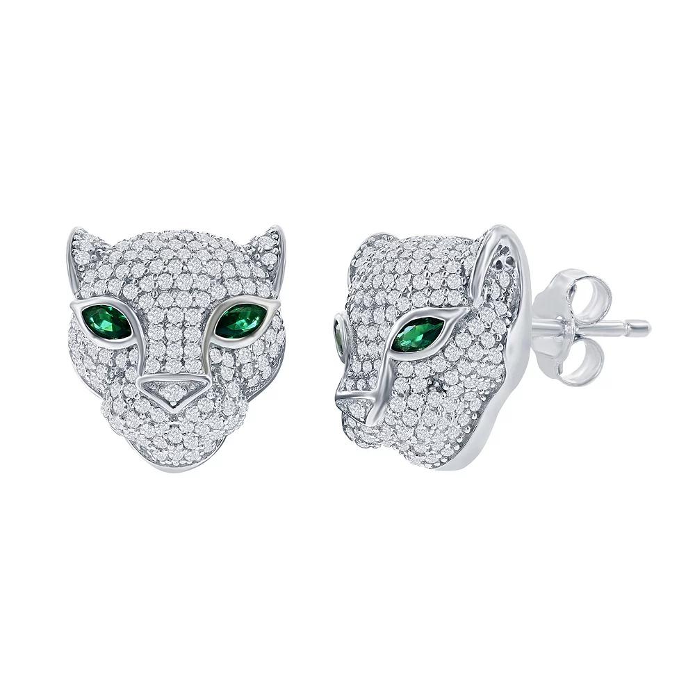 Argento Bella Sterling Silver Cubic Zirconia & Emerald Panther Stud Earrings, Womens Product Image