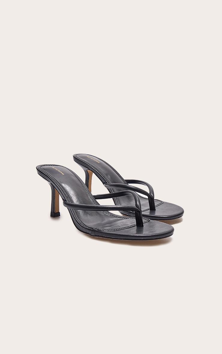 Black Pu Toe Thong Heeled Mules Product Image