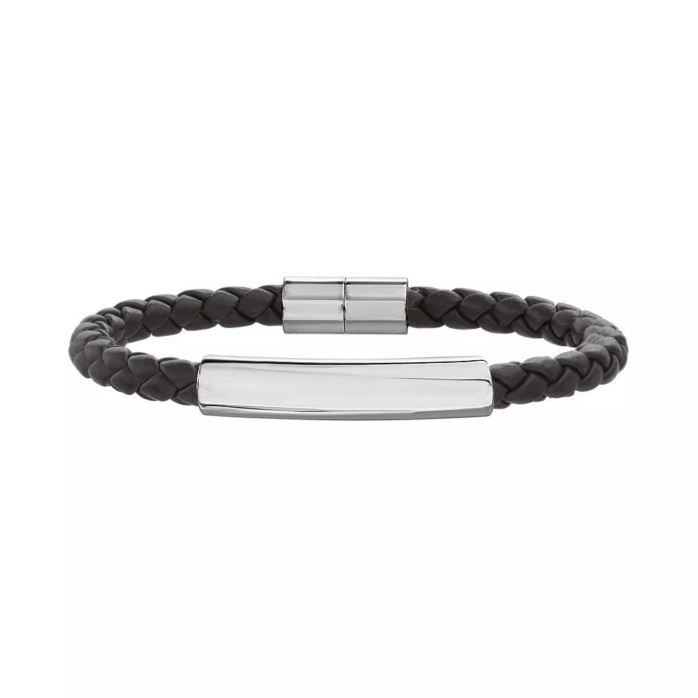 1913 Mens Braided Vegan Leather Bracelet with Stainless Steel Stations Product Image