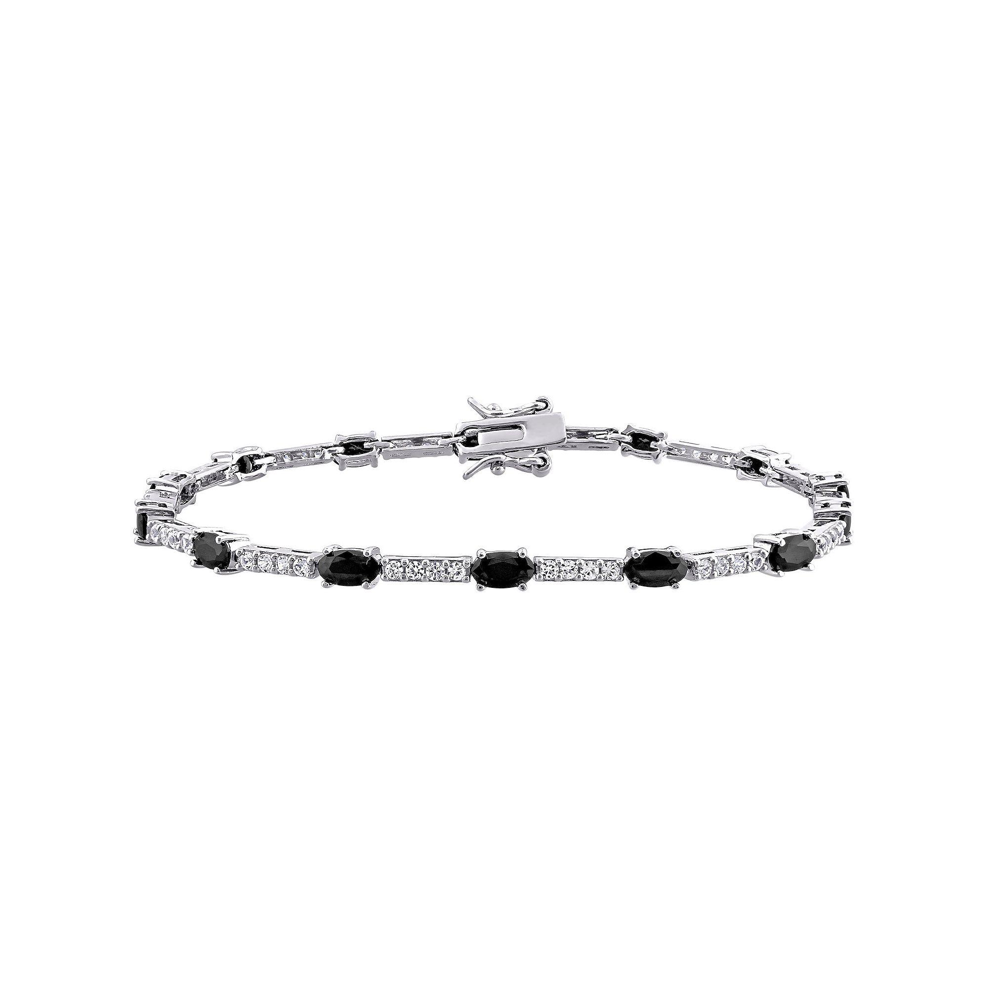 Stella Grace Sterling Silver Black & White Cubic Zirconia Station Bracelet, Women's Product Image