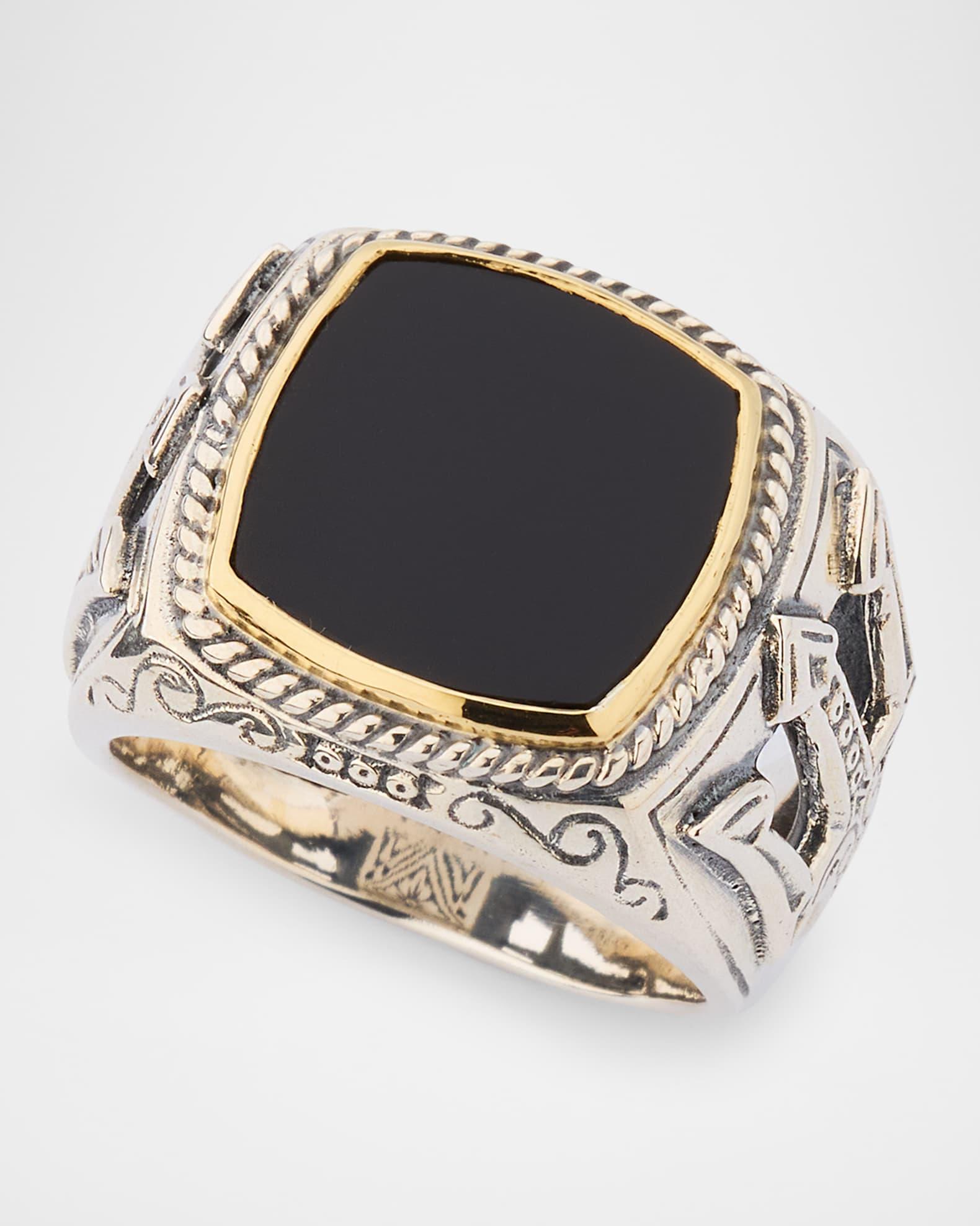 Mens Sterling Silver and 18K Gold Black Onyx Signet Ring Product Image
