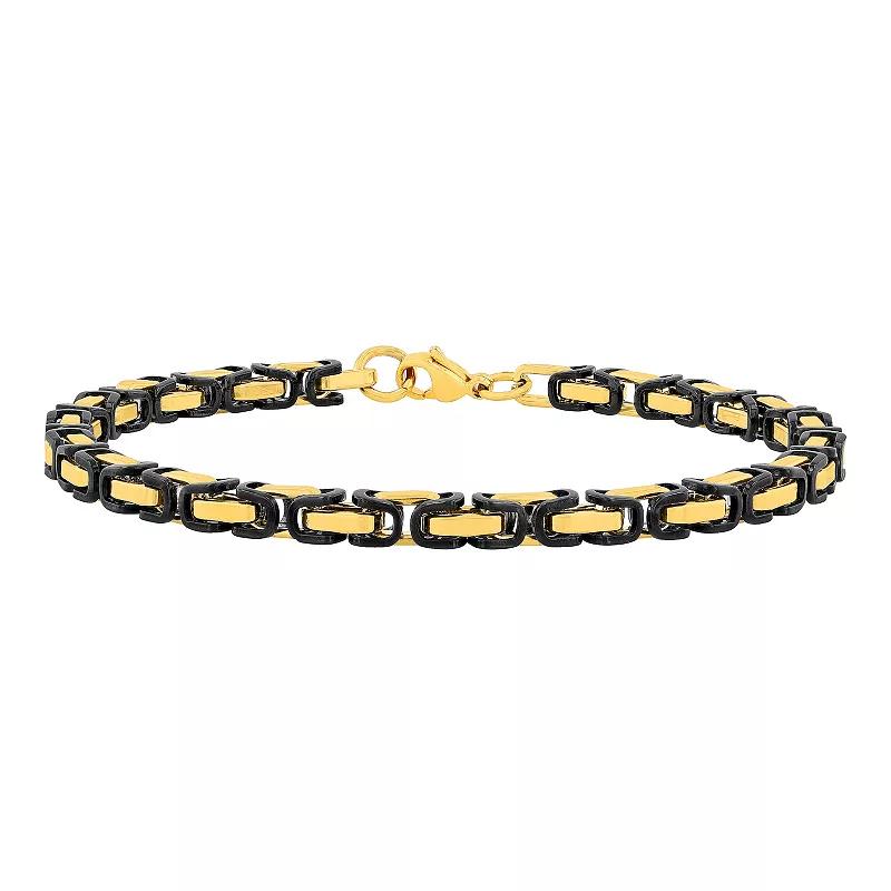 Jewelry Nation Men's Black & Blue Ion-Plated Byzantine Link Bracelet, Size: 8.5", Two Tone Product Image
