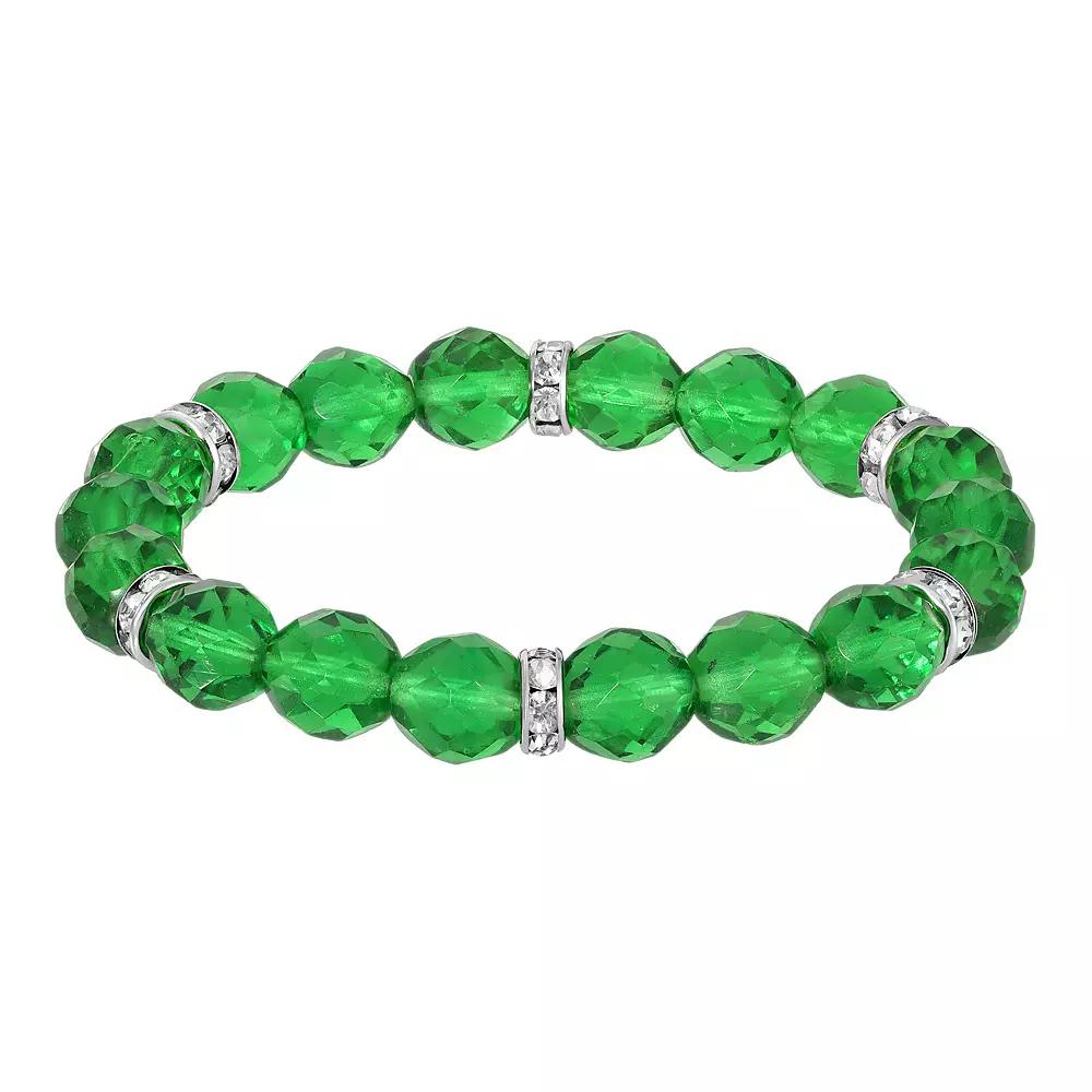 1928 Silver Tone Crystal Bead Stretch Bracelet, Women's, Green Product Image
