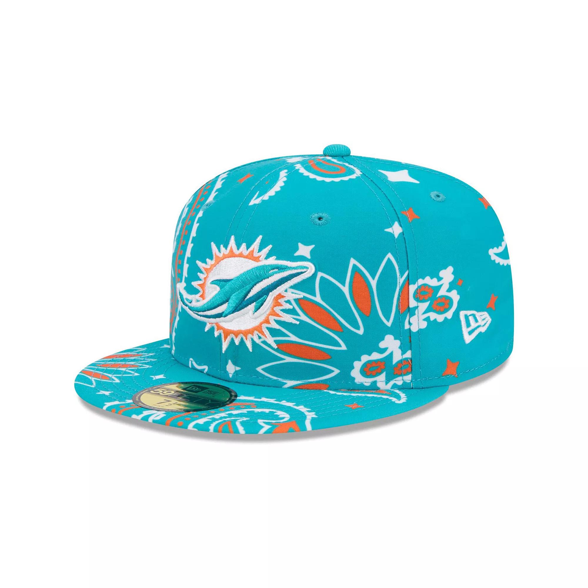Men's New Era Aqua Miami Dolphins Paisley 59FIFTY Fitted Hat,  Product Image