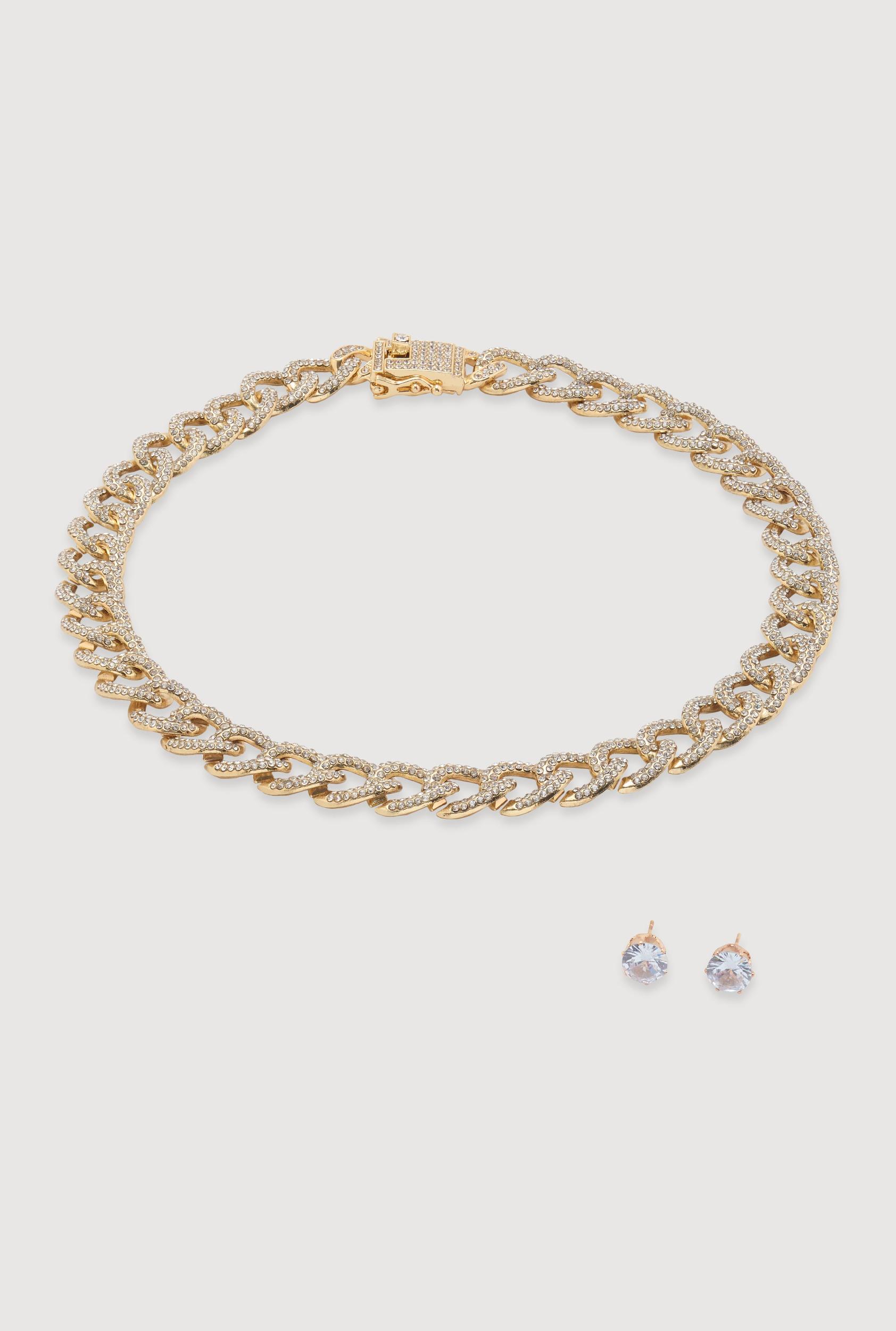 Box Clasp Chain Link Necklace with Stud Earrings Unisex Product Image