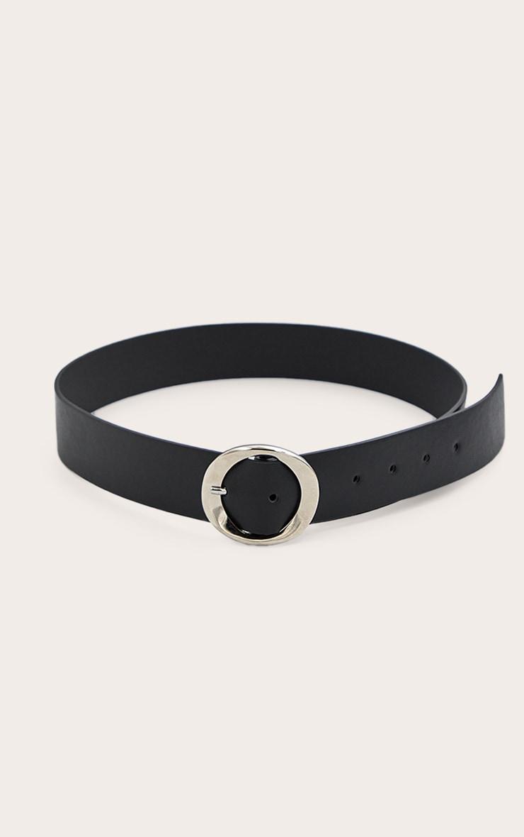 Black Pu Curved O-ring Silver Buckle Belt Product Image