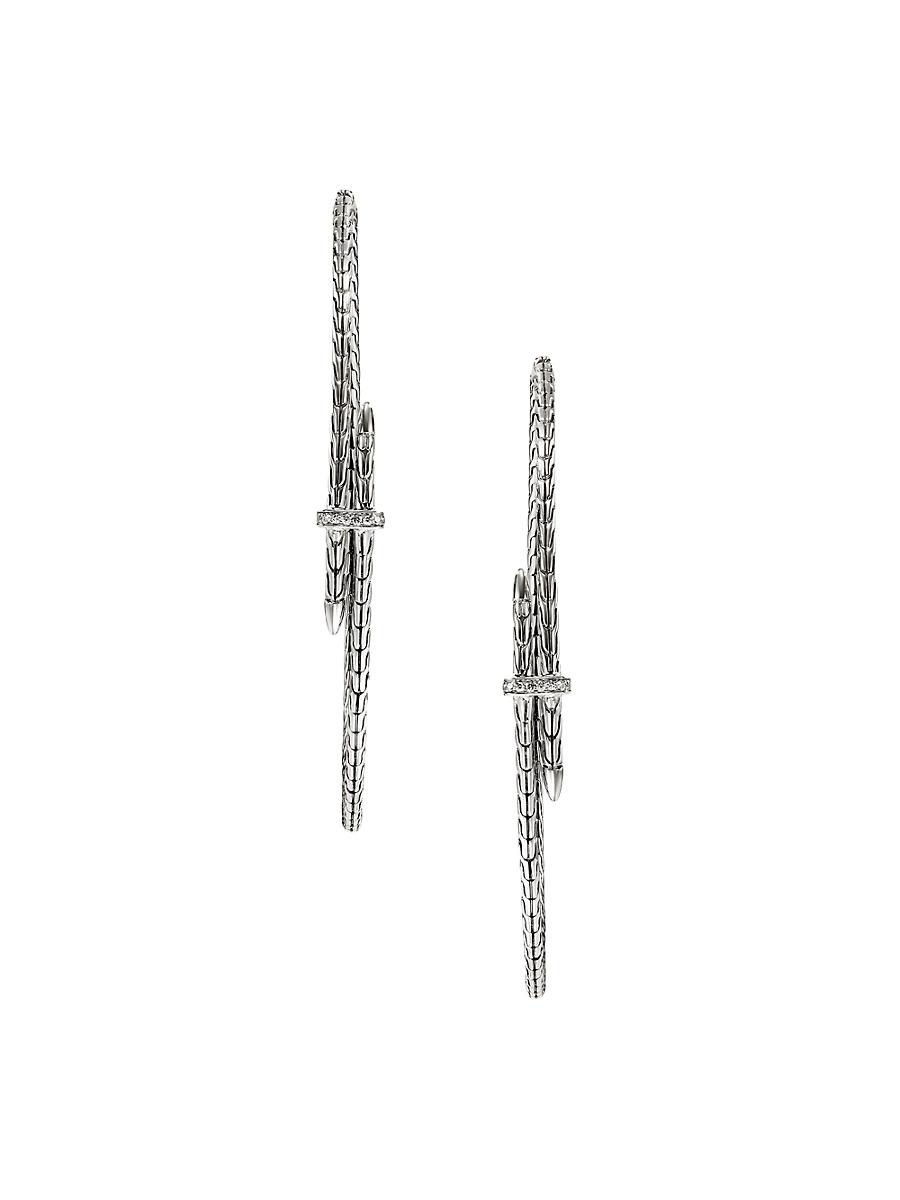 Womens Spear Extra Large Sterling Silver & 0.12 TCW Diamond Hoop Earrings Product Image