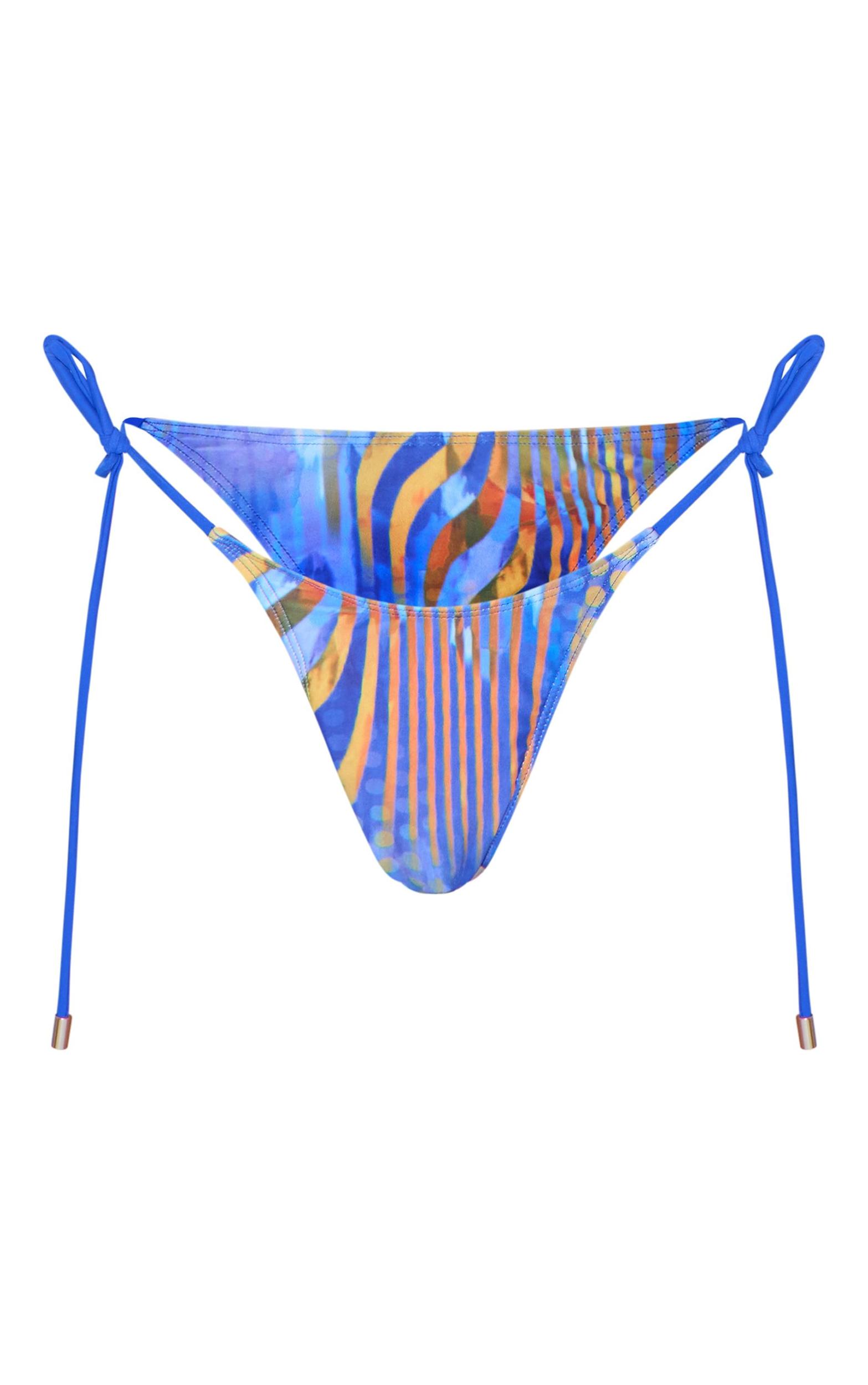 Blue Abstract Print Tie Side Bikini Bottoms Product Image