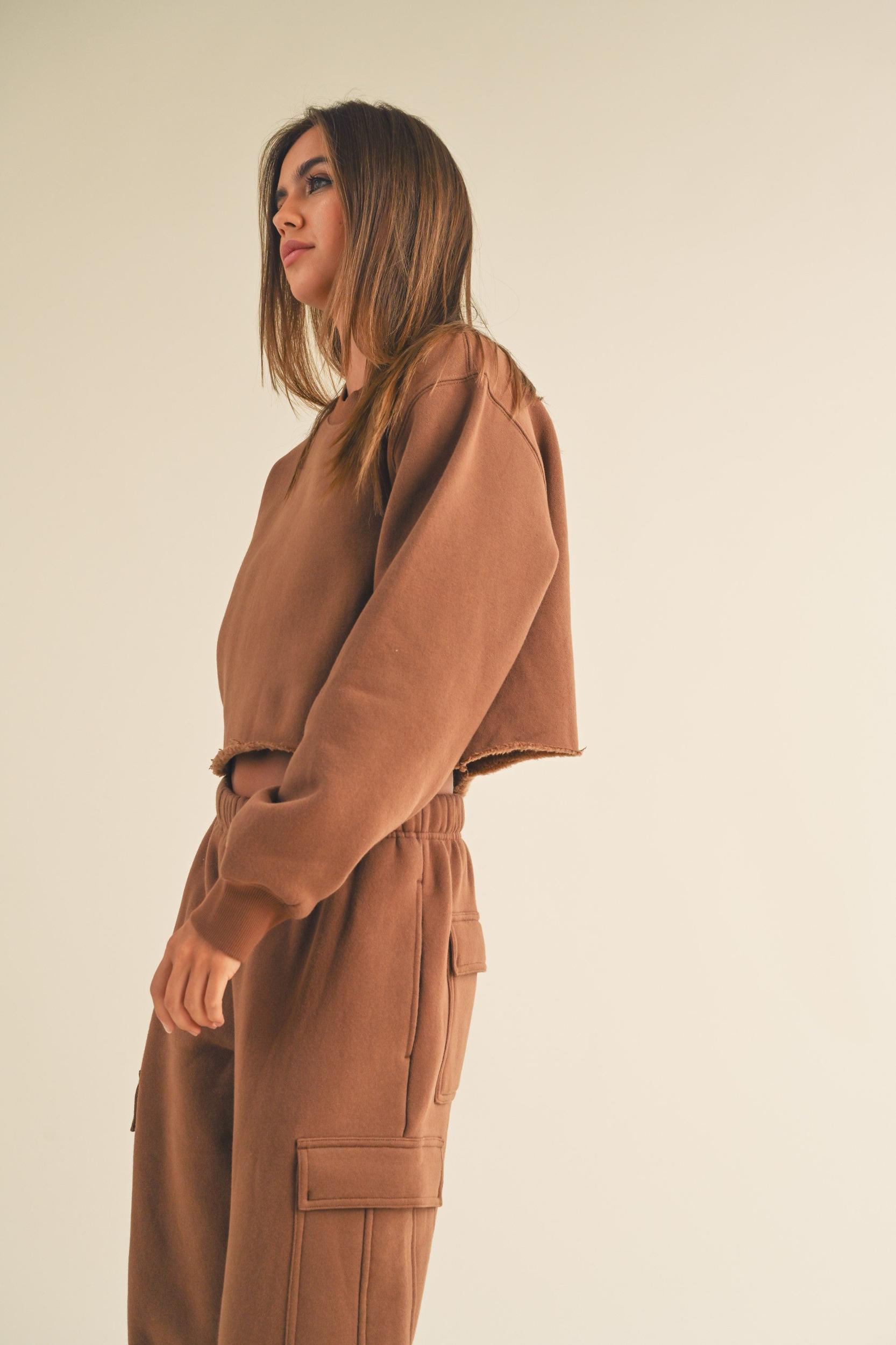 Fleece Raw Edge Crop Sweatshirt Product Image