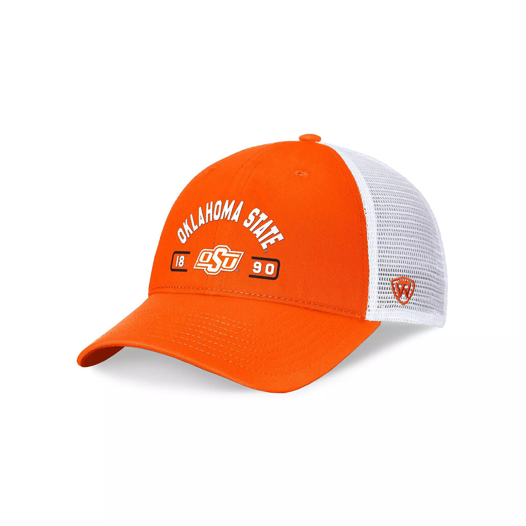 Men's Top of the World Orange/White Oklahoma State Cowboys Free Kick Trucker Adjustable Hat Product Image