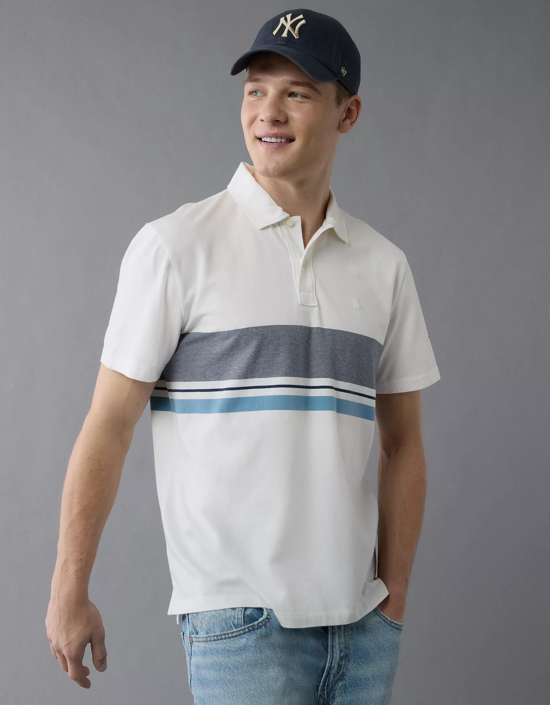 AE 24/7 Club Logo Striped Polo Shirt Product Image