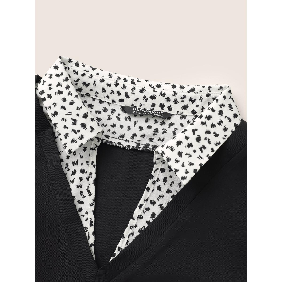 Plus Size Black Static-Free Leopard 2-In-1 Roll Tab Sleeve Blouse Women At the Office Elbow-length sleeve Shirt collar Work Blouses BloomChic 26/4X Product Image