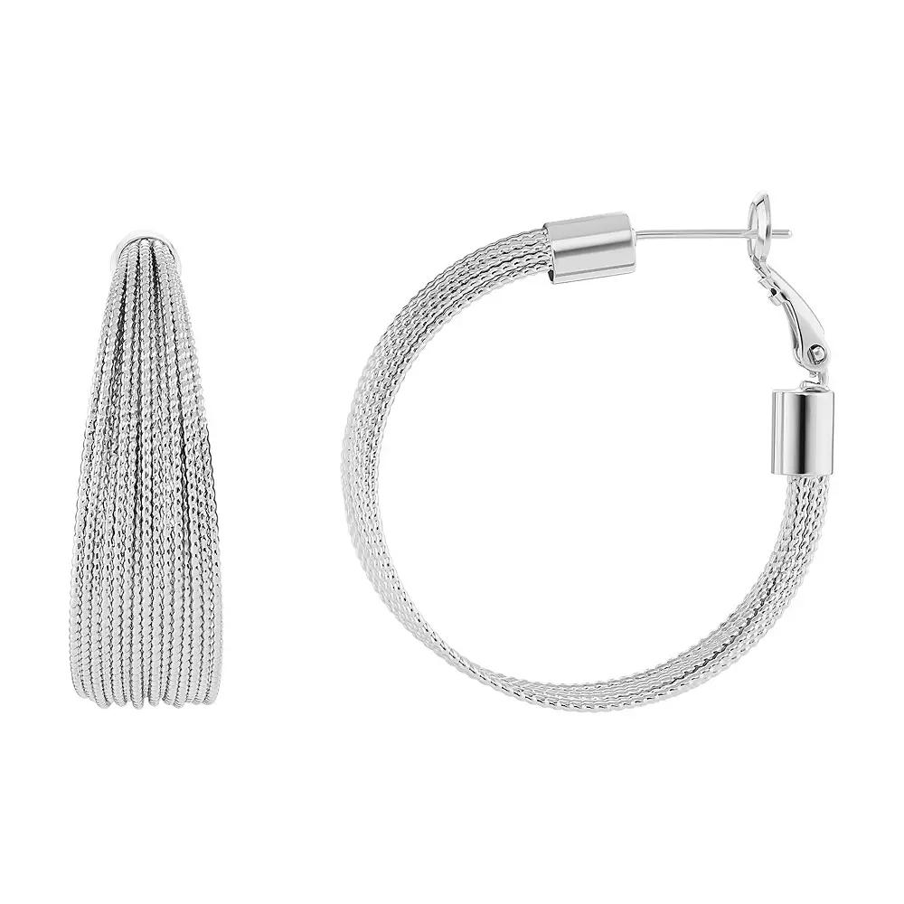 PRIMROSE Textured Multi Row Hoop Earrings, Women's, Silver Tone Product Image