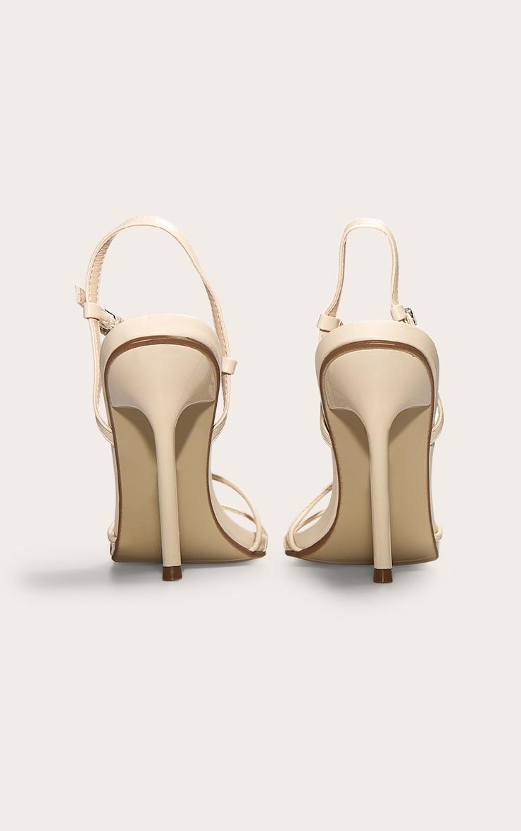 Cream Pu Point Toe Thin Strappy High Stiletto Heeled Sandals Product Image