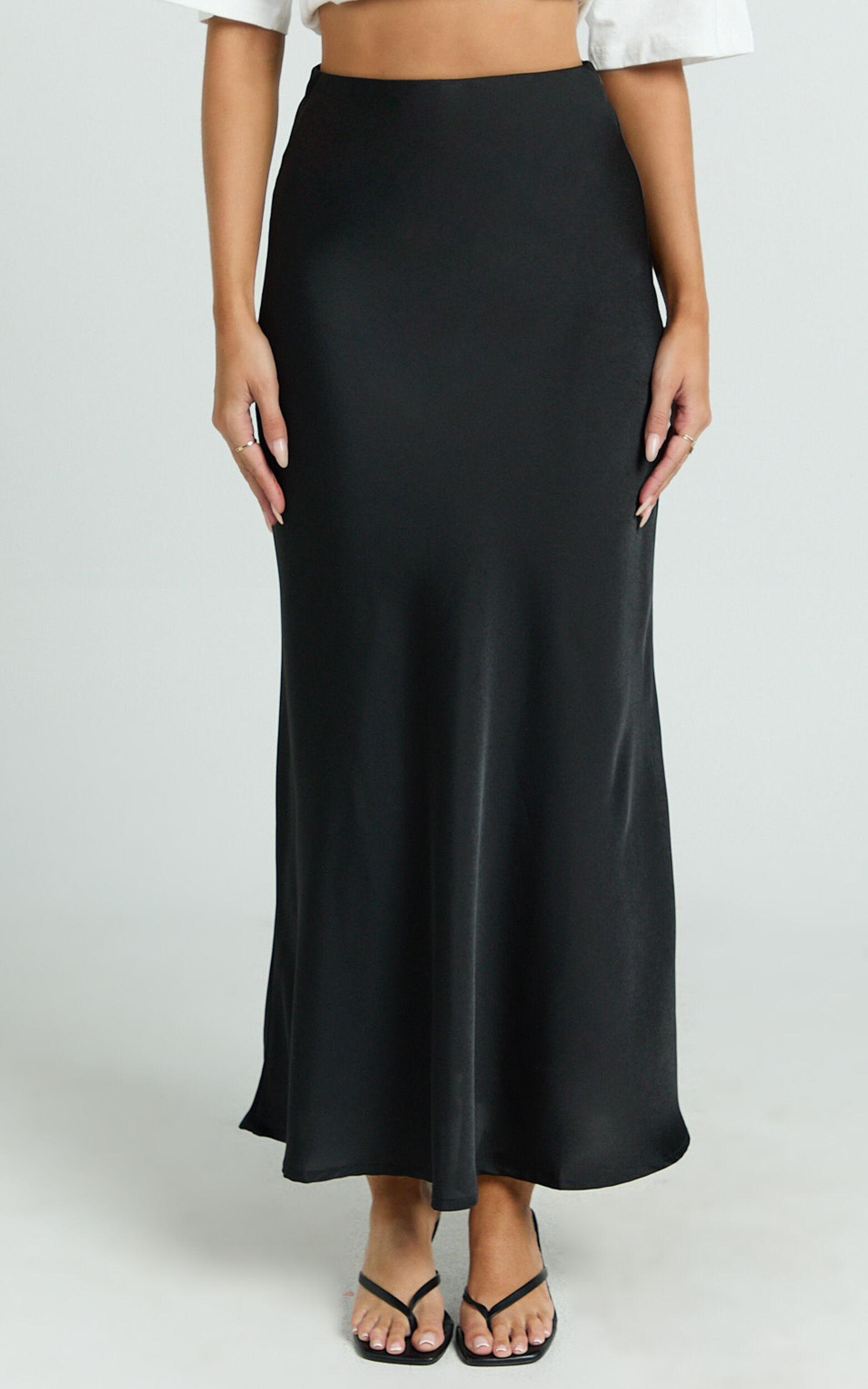 Amari Maxi Skirt - High Waisted Bias Cut Skirt in Black Product Image