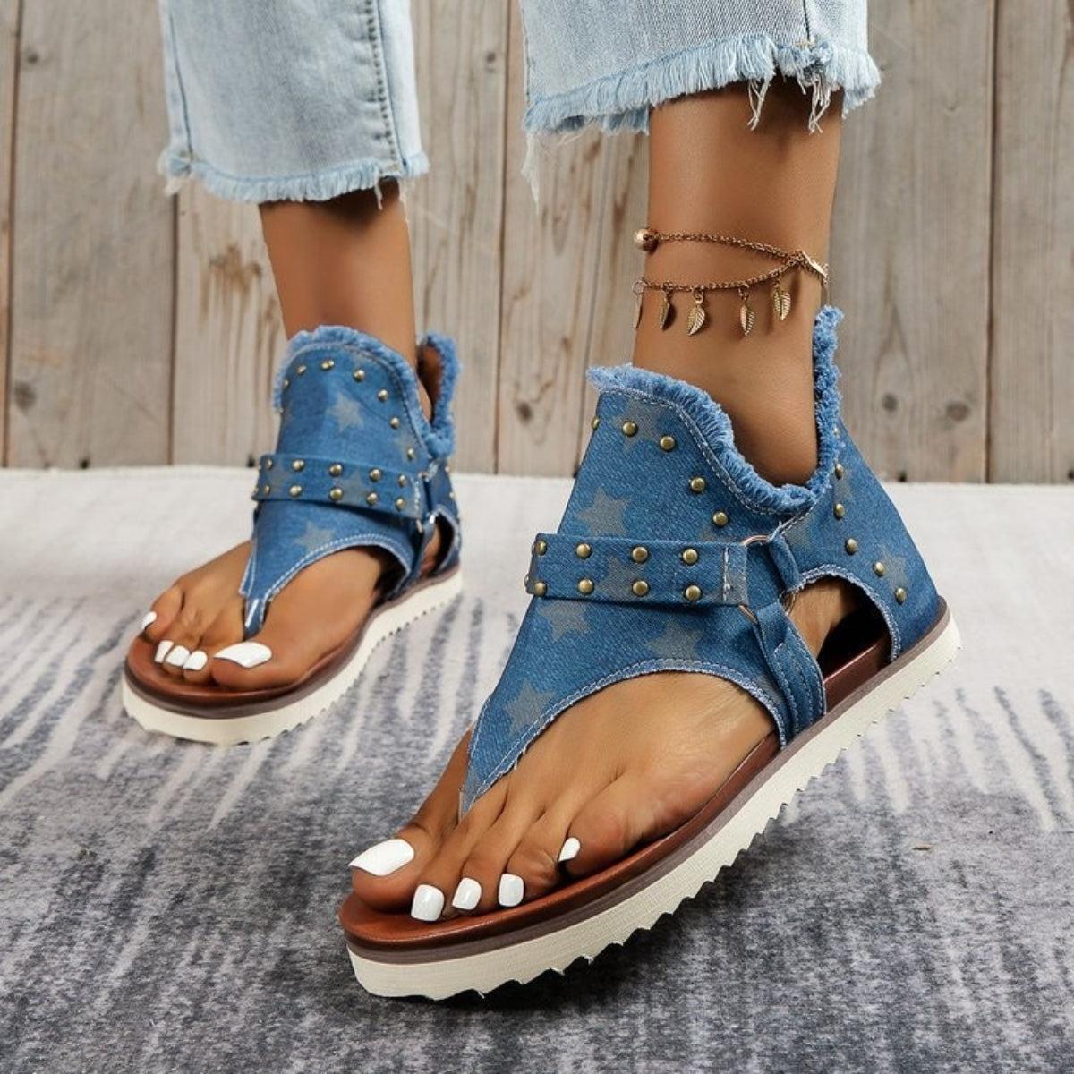 Studded Raw Hem Flat Sandals Product Image