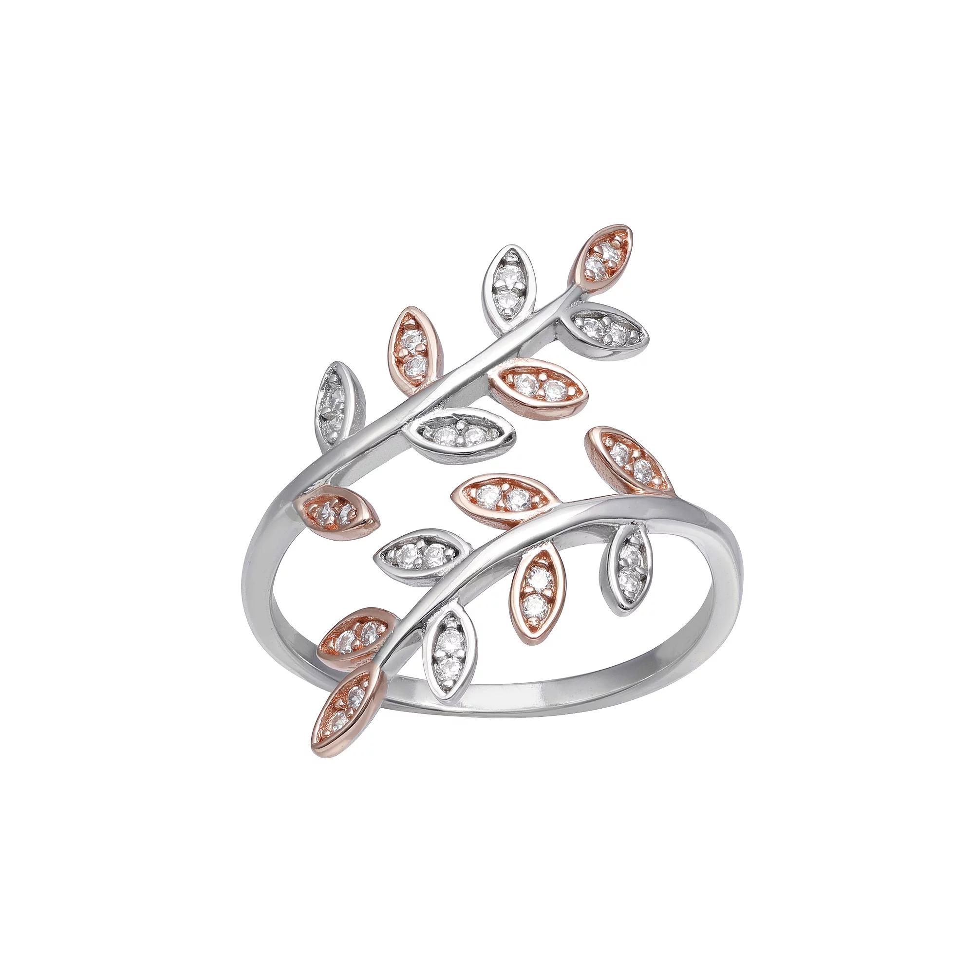 PRIMROSE Sterling Silver Cubic Zirconia Vine Bypass Ring, Women's, Size: 9, Two Tone Pink Clear Product Image