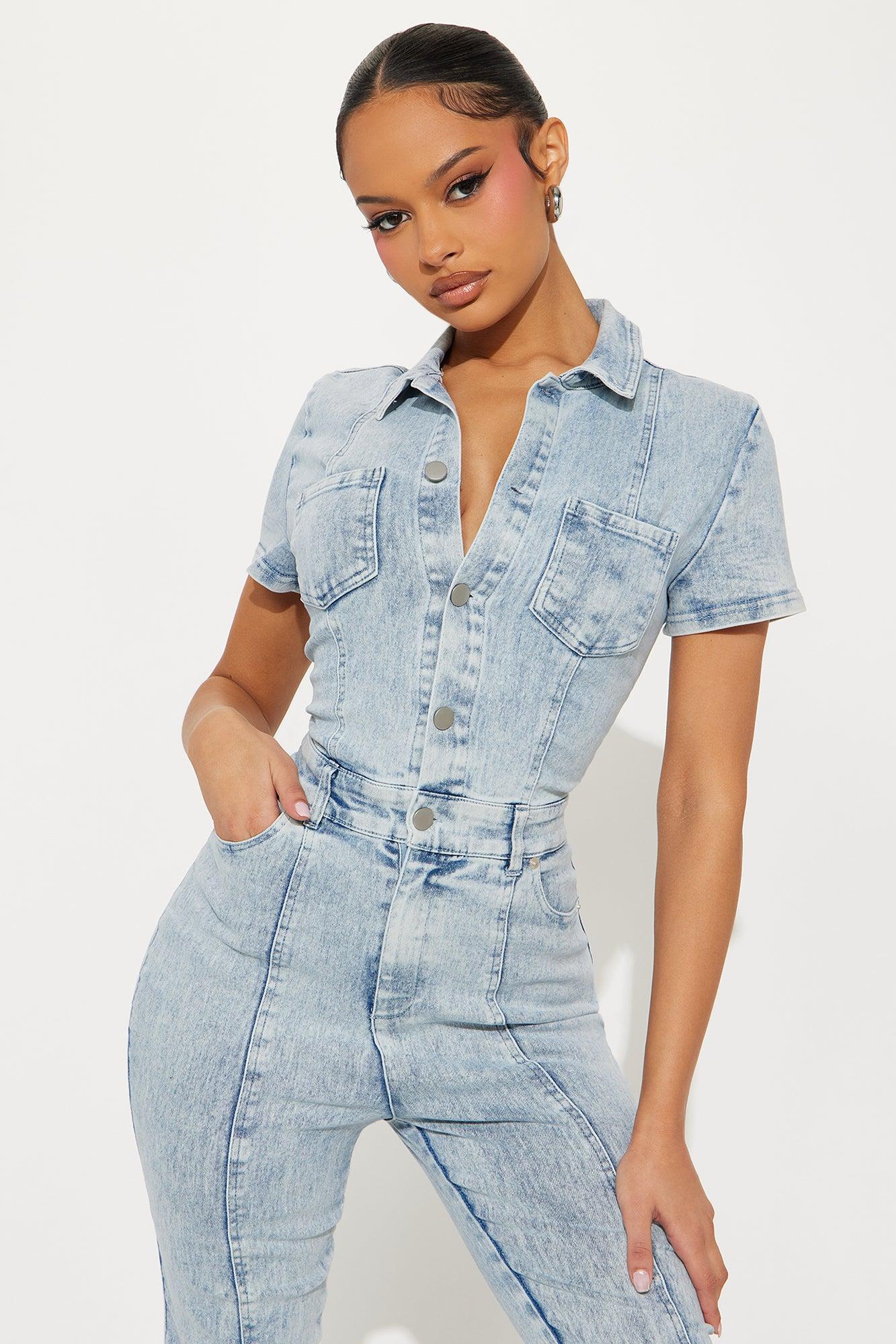 Zoned Out Denim Jumpsuit - Light Wash Product Image