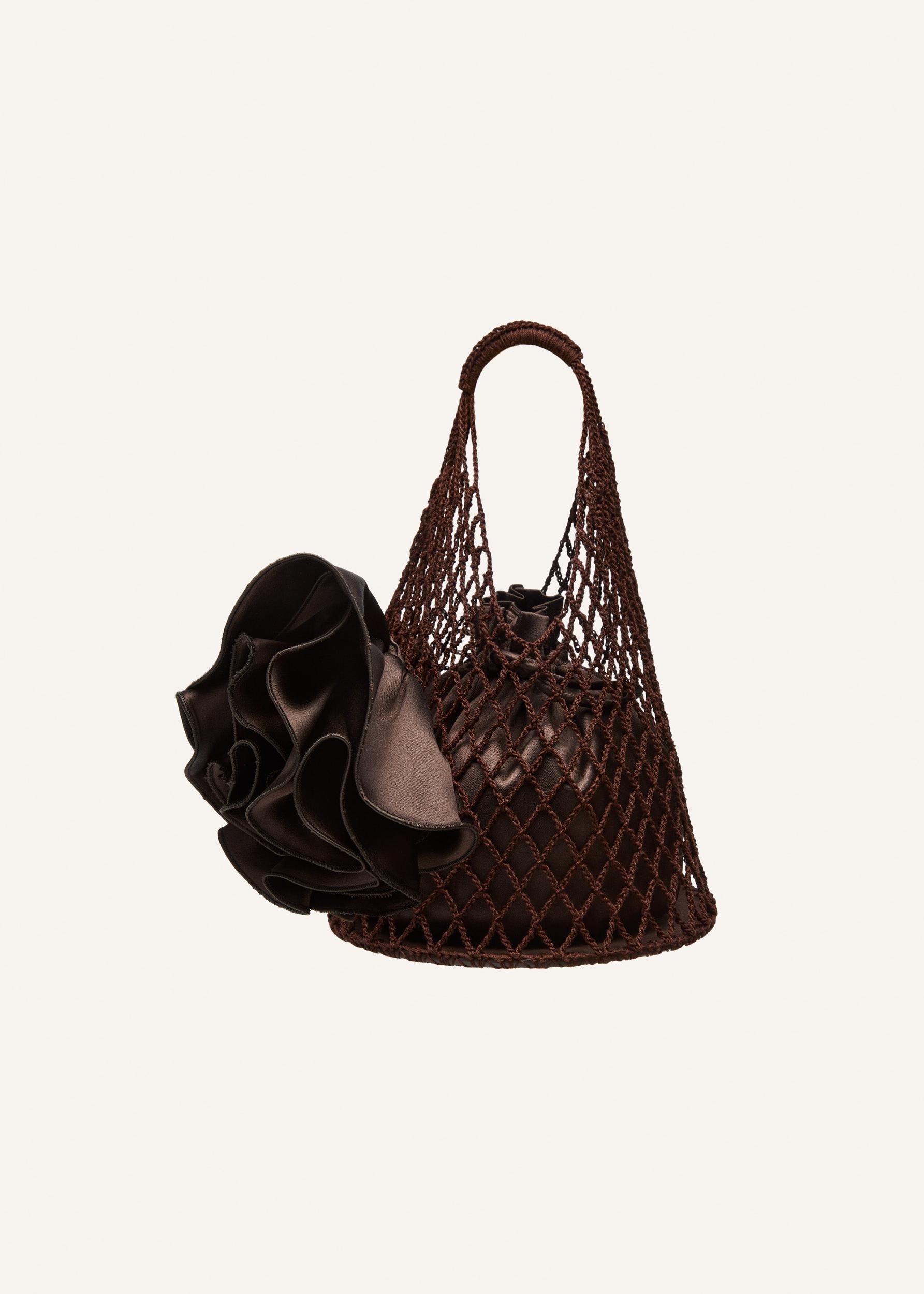 Lace crochet one shoulder top in brown Product Image