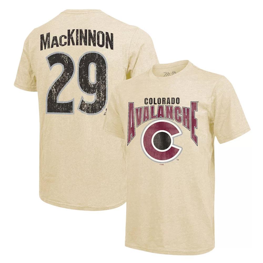 Men's Majestic Threads Nathan MacKinnon Cream Colorado Avalanche Dynasty Name & Number Tri-Blend T-Shirt,  Product Image