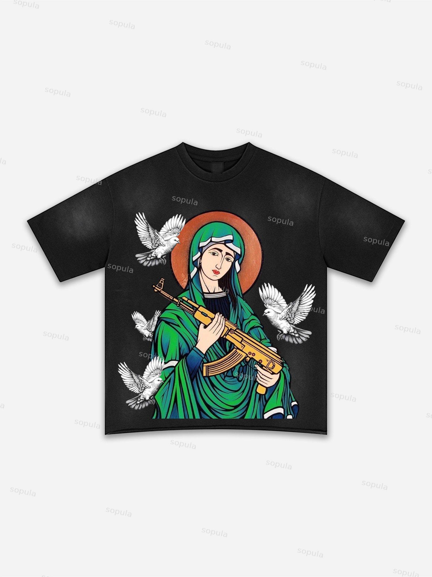 Authentic Abstract Portrait Print Washed T-shirt Product Image