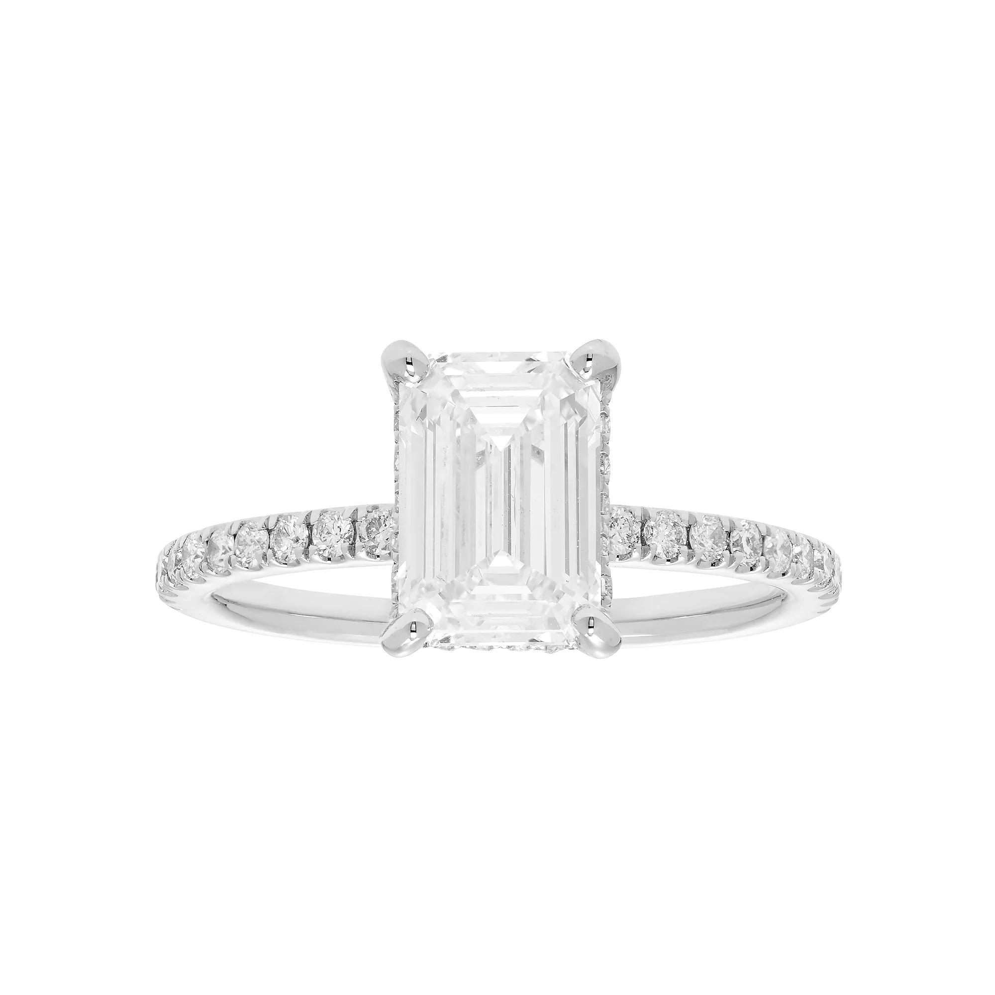 Evergreen Diamonds 14k White Gold 2 3/8 Carat T.W. IGL Certified Emerald Cut Lab-Grown Diamond Hidden Halo Ring, Women's,  Product Image