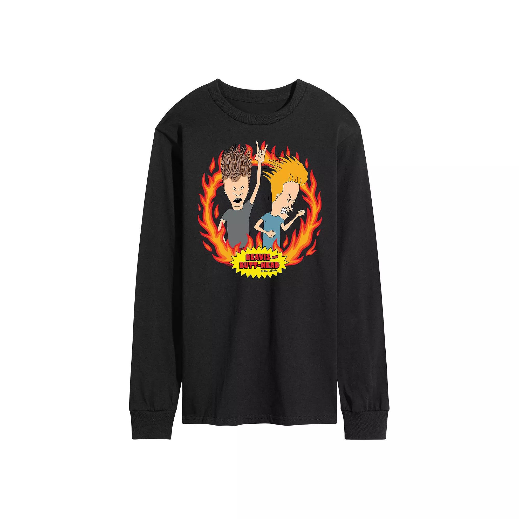 Men's Beavis And Butthead Rock Flames Long Sleeve Tee,  Product Image