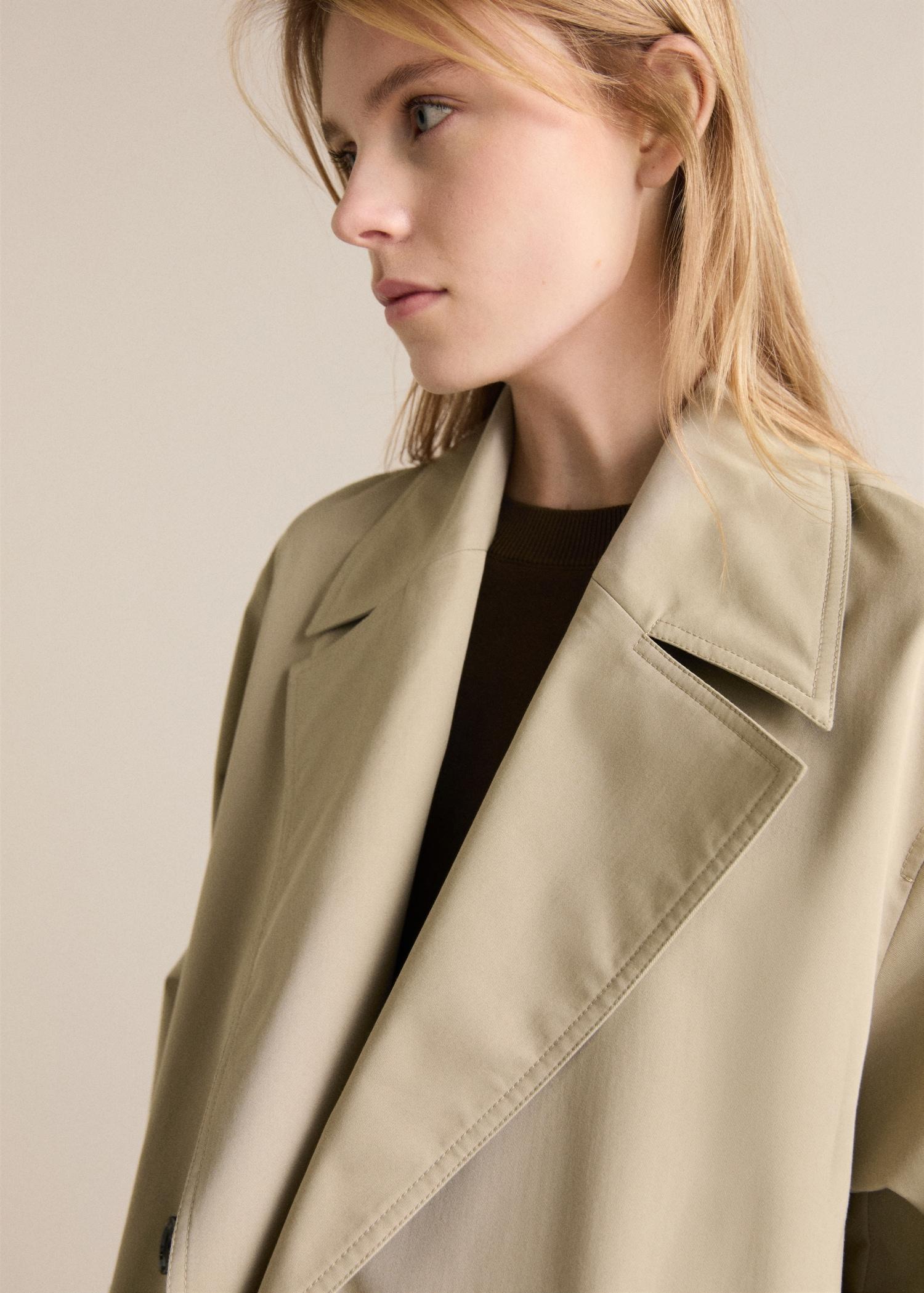 Long oversized double-breasted trench coat - Women | MANGO USA Product Image