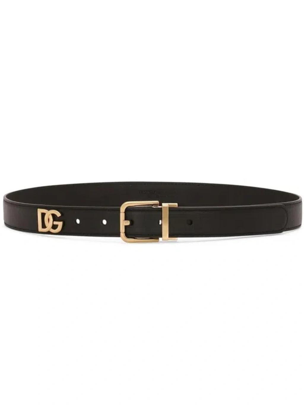 DOLCE & GABBANA Calf Leather Belt With Logo Plaque In Black Product Image