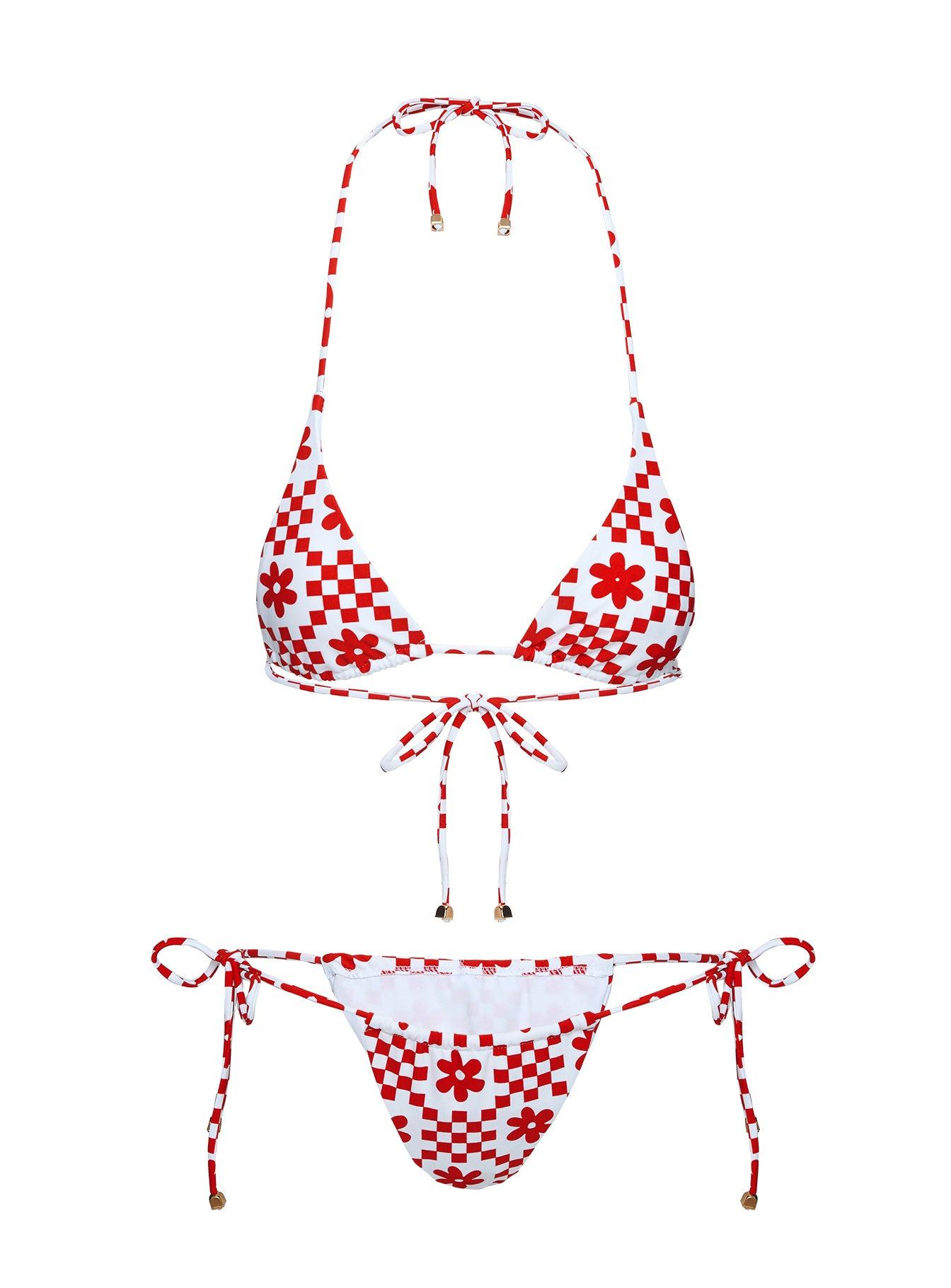 Jenner Triangle Bikini Top Red Check Product Image
