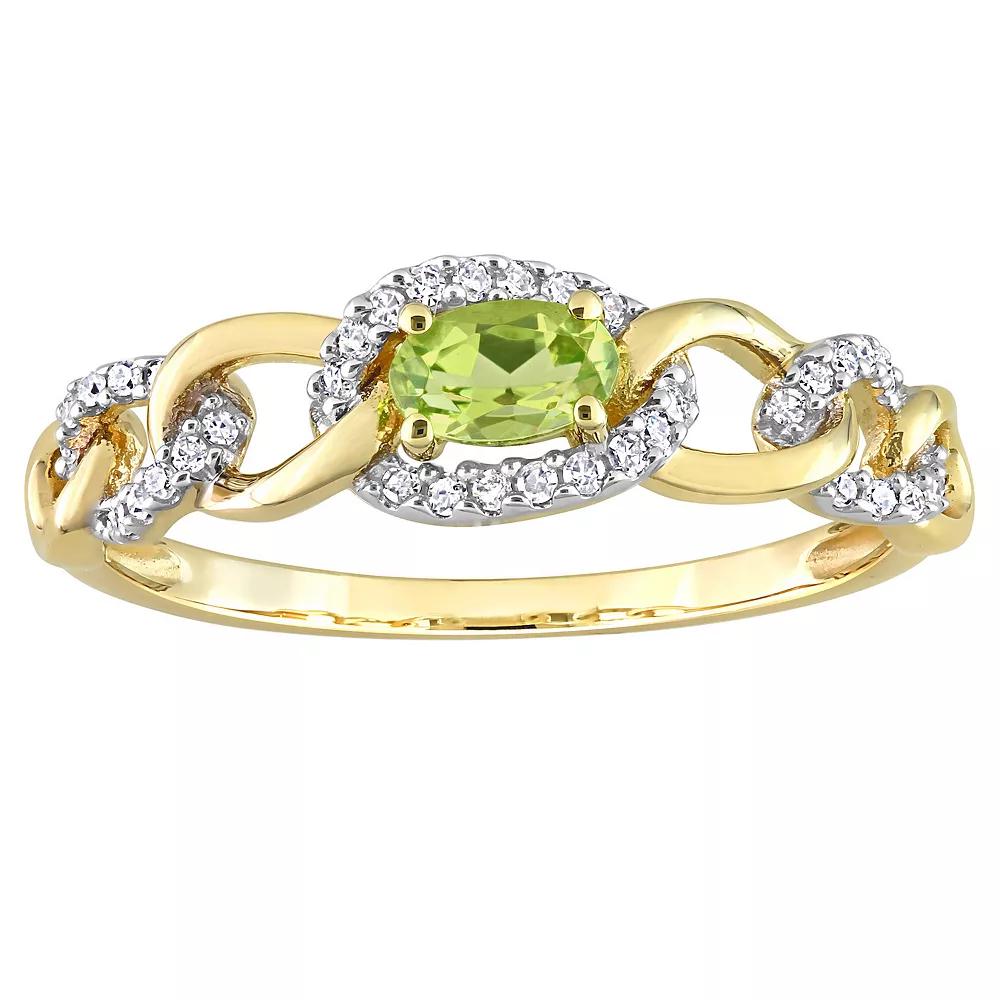 Stella Grace 10k Gold Peridot & 1/8 Carat T.W. Diamond Oval Link Ring, Women's, Size: 6 Product Image