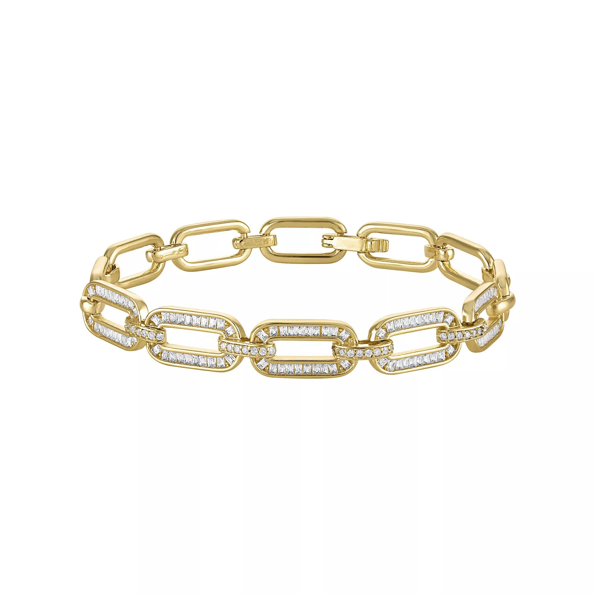 Ivy Sharpe Cubic Zirconia Gold Plated Chain Link Bracelet, Women's, Size: 7.25", Gold Tone Product Image