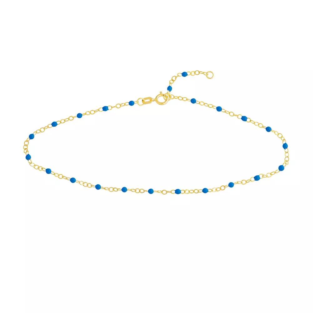 Color Romance 14k Gold Colored Enamel Bead Adjustable Anklet, Women's, Size: 10", Blue Blue Product Image