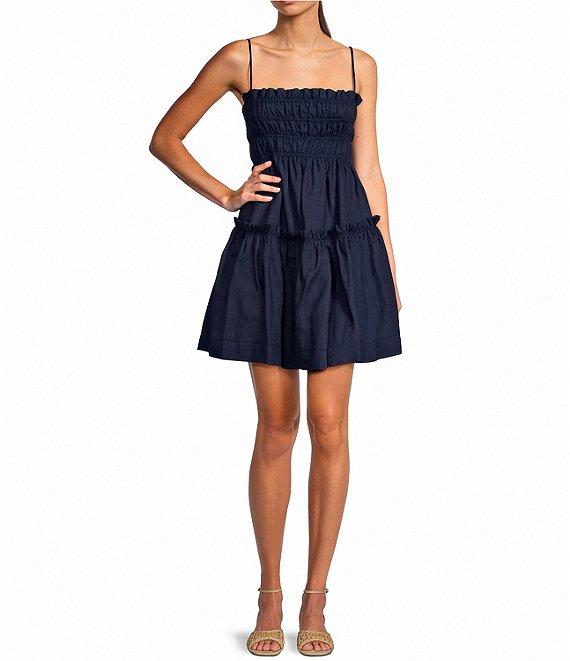 A Loves A Square Neck Sleeveless Spaghetti Strap Smocked Babydoll Mini Dress Product Image