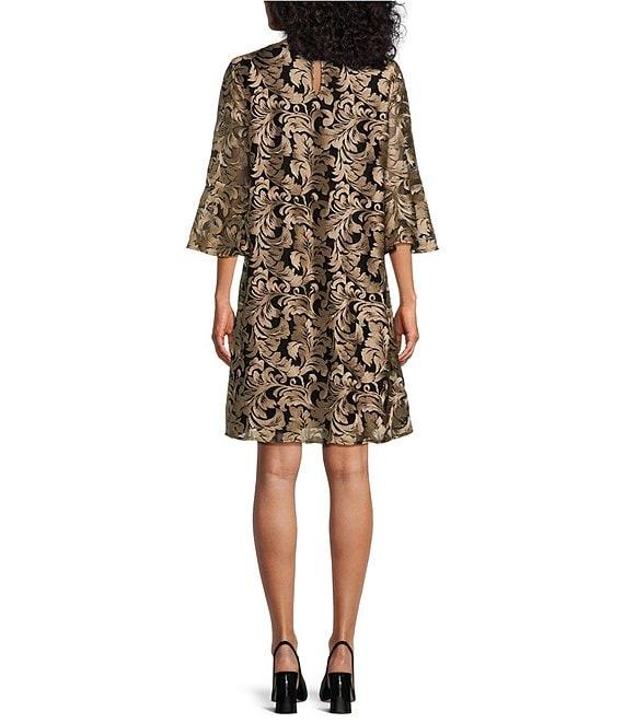 Caroline Rose Bella Soiree Embroidered Mesh Lace 3/4 Bell Sleeve Shift Dress Product Image