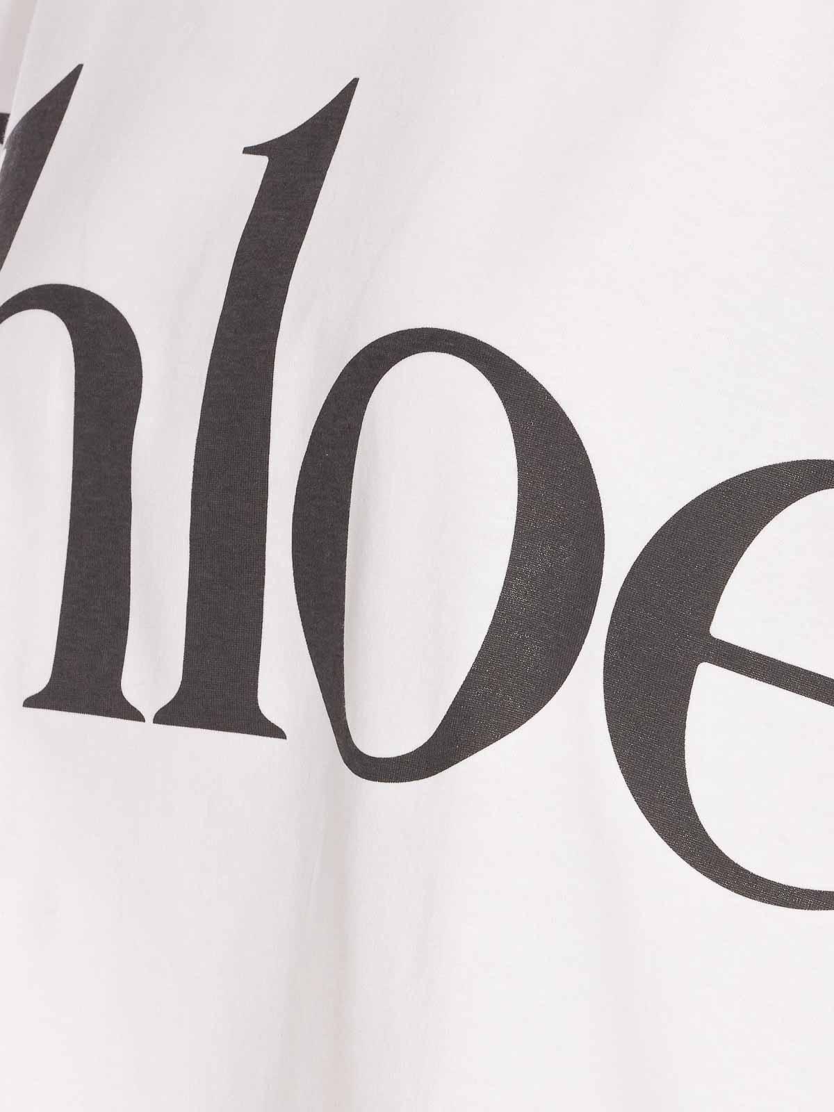 CHLOÉ White Cropped Crewneck T-shirt With Maxi Logo Print On The Front In Cotton Woman In Multicolor Product Image