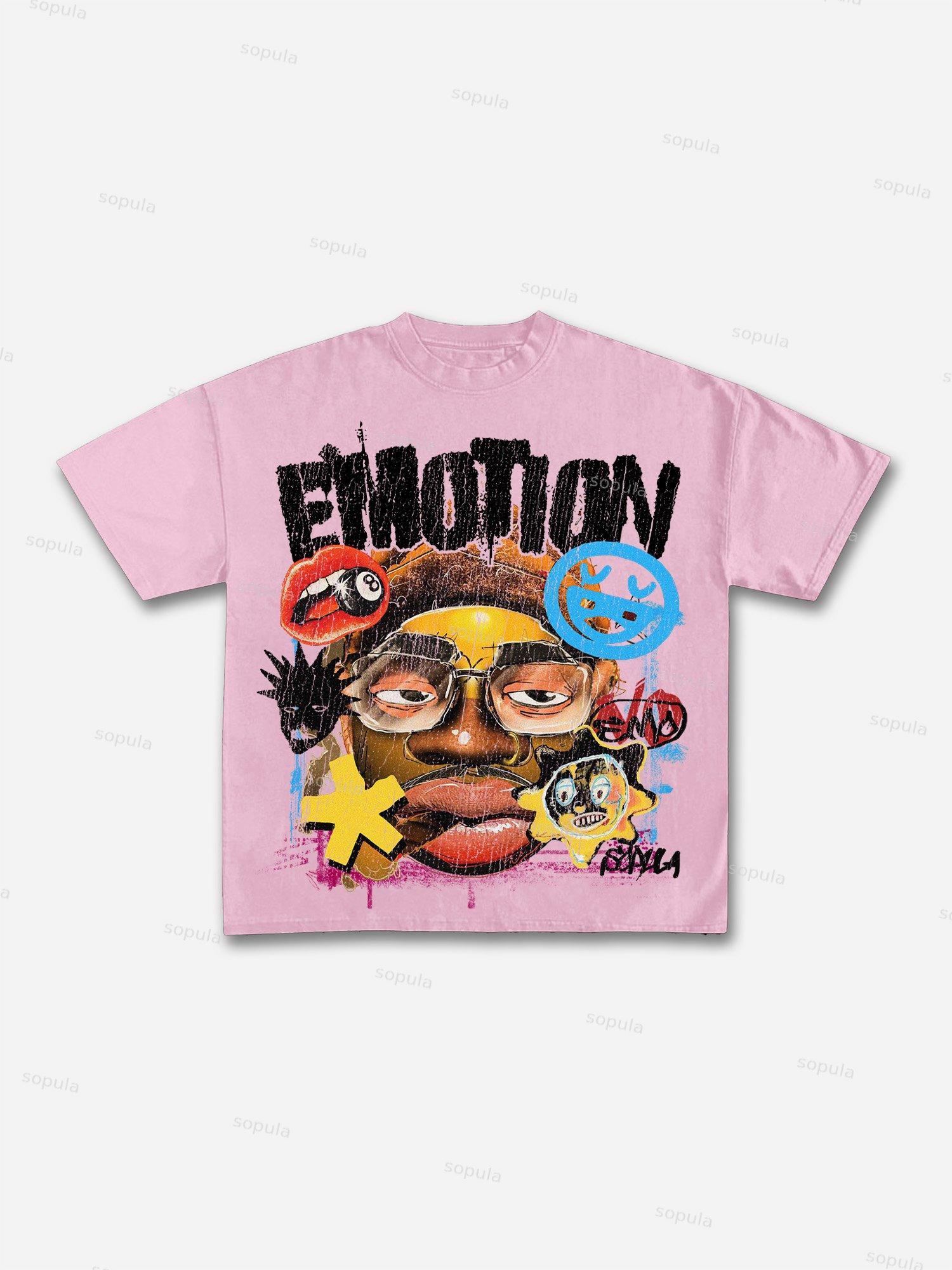 Emotion Fun Big Face Graffiti Graphic Cotton T-shirt Product Image
