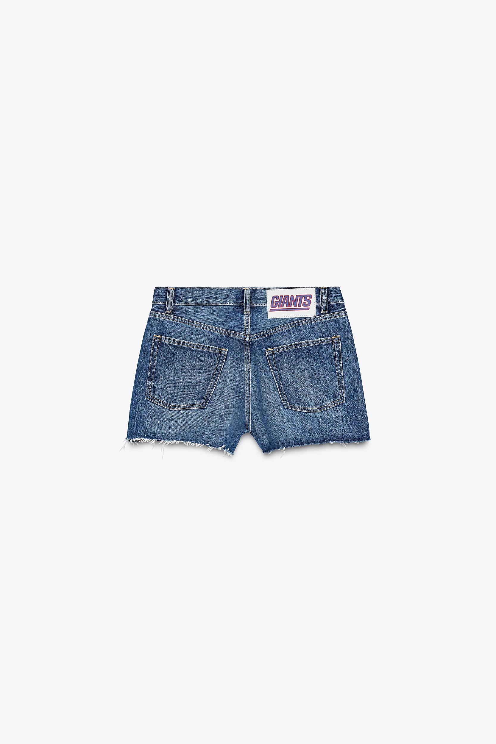 TRF NFL GIANTS HIGH-WAISTED DENIM SHORTS Product Image