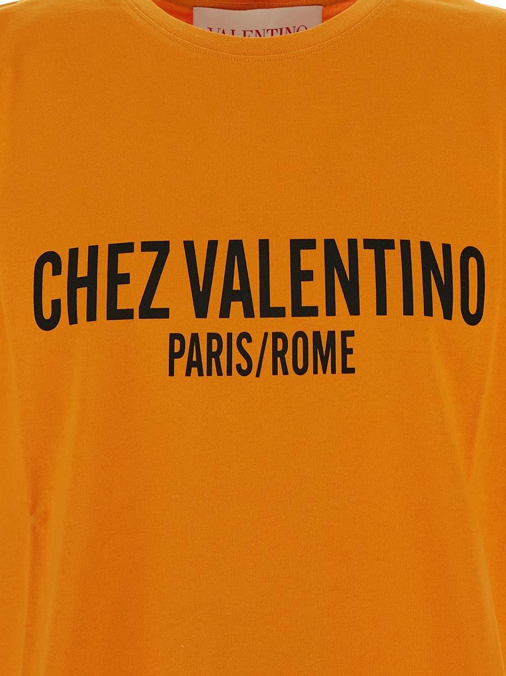 VALENTINO Cotton T-shirt With Chez Print In Orange Product Image
