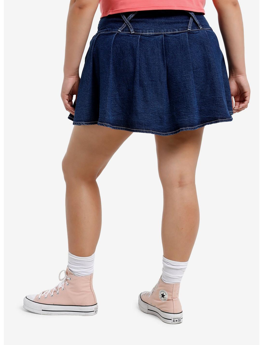 Thorn & Fable Indigo Pleated Mini Skirt Plus Size With Frog Coin Pouch Product Image